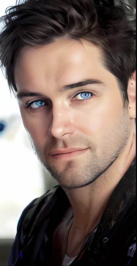 um close up de um homem com barba e jaqueta de couro, cara muito boa olhando!!, com olhos azuis!!!!, Ryan Dening, homem de olhos azuis, olhos azuis!!!!, rosto bonito perfeito, olhos azuis!!, rosto bonito e rosto bonito, pale blue eyes!, com olhos azuis brilhantes, olhos azuis!, olhos azuis bonitos, com olhos azuis