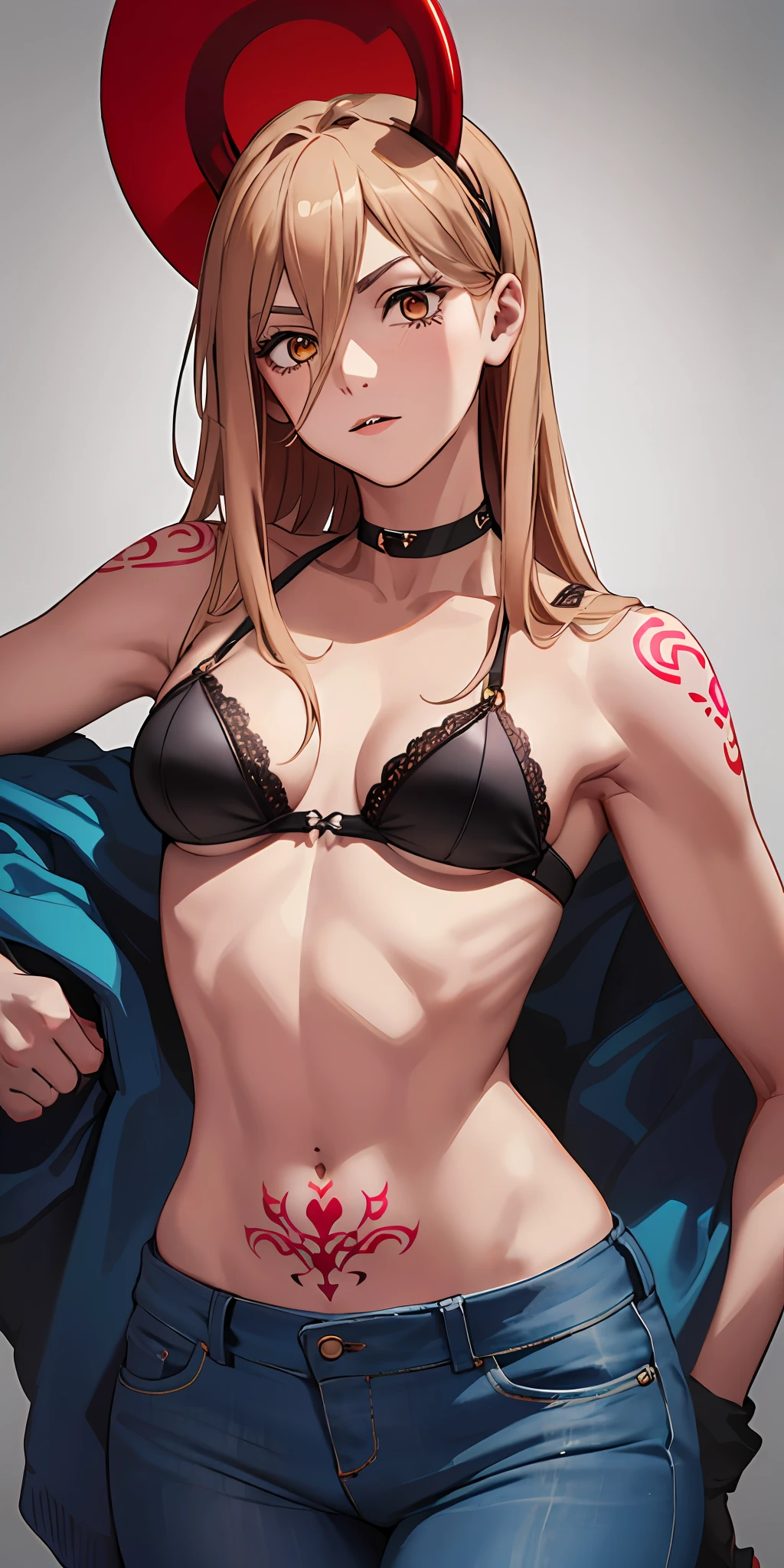 (Foco de anime 2D)garota,So, dragon horns,hyper super ultra detailed perfect piece, illustation, Masterpiece, (bad personality), sorrir, (cabelos brancos), (black neck choker), Escala completa,corte de cabelo curto, (enlouquecer os olhos),without bra,Jeans Feminino,(olho amarelo), detalhes intrincados, melhor qualidade, ((somente)),medium boobs, caneca, height chart, segurando sinal,(corpo muscular:1.3)corte de cabelo curto ,(luvas de cotovelo),((tatuagem:1.4)),[dragon girl],(poder_motosserra_man)