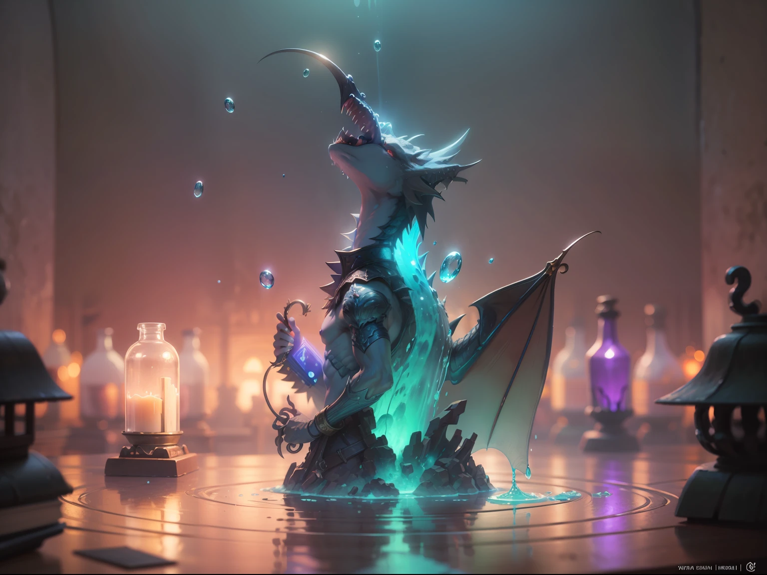 Girl magician,Dragon-shaped water column,Transparency strengthens,spellbooks,Water magic,(Old enchanted castle),((The water is meticulously depicted)),(((ultra fine))),shot at 8k resolution,Gasoline liquid,,Lithography in intricate details,dongh(Light particles:1.2),(game concept:1.3),(Depth of field:1.3),Global illumination,with rich details,Trends on ArtStation,Epic shooting,Cinematic lighting