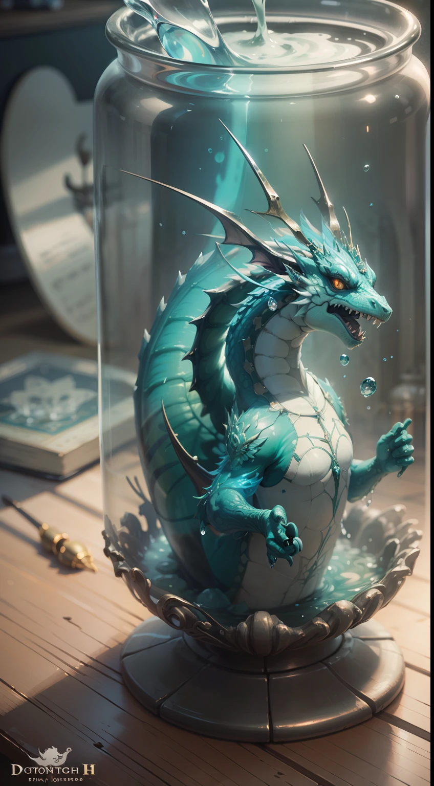 (((Girl magician))),((Dragon-shaped water column,Transparency strengthens)),spellbooks,Water magic,A transparent dragon formed by water,((The water is meticulously depicted)),(((ultra fine))),shot at 8k resolution,Gasoline liquid,,Lithography in intricate details,dongh(Light particles:1.2),(game concept:1.3),(Depth of field:1.3),Global illumination,with rich details,Trends on ArtStation,Epic shooting,Cinematic lighting
