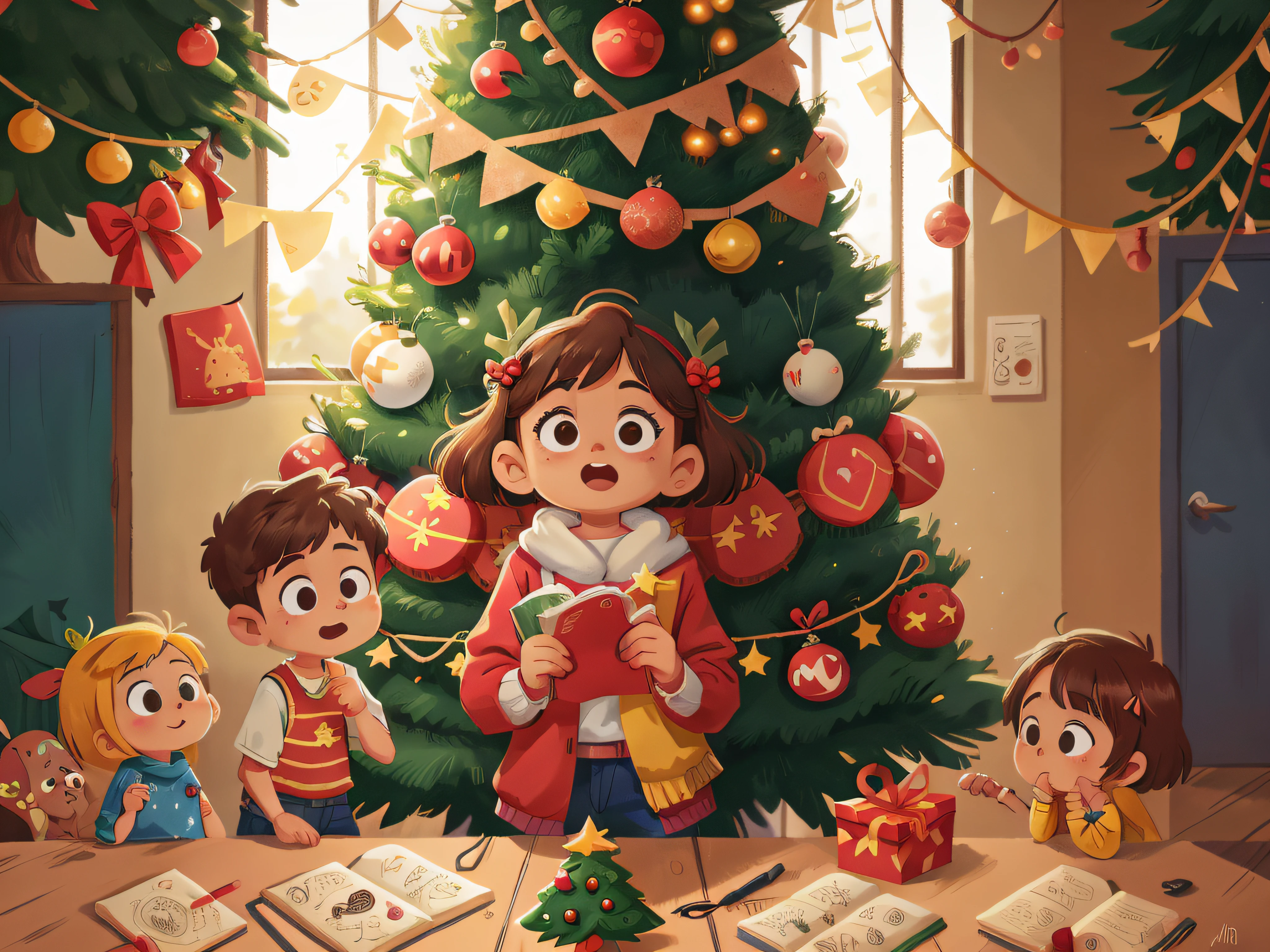 Durante uma festa de Natal, as "Pillipillias" They helped set up the tree and decorate the house with Christmas decorations. They understood that Christmas was a special time to celebrate the birth of Jesus and share love with family and friends..8), (obra-prima: 1.2) (realista: 1.2) (Bokeh) (melhor qualidade) (pele detalhada: 1.3) (detalhes intrincados) (8k) (olhos de detalhe) (sharp-focus), (Feliz)
