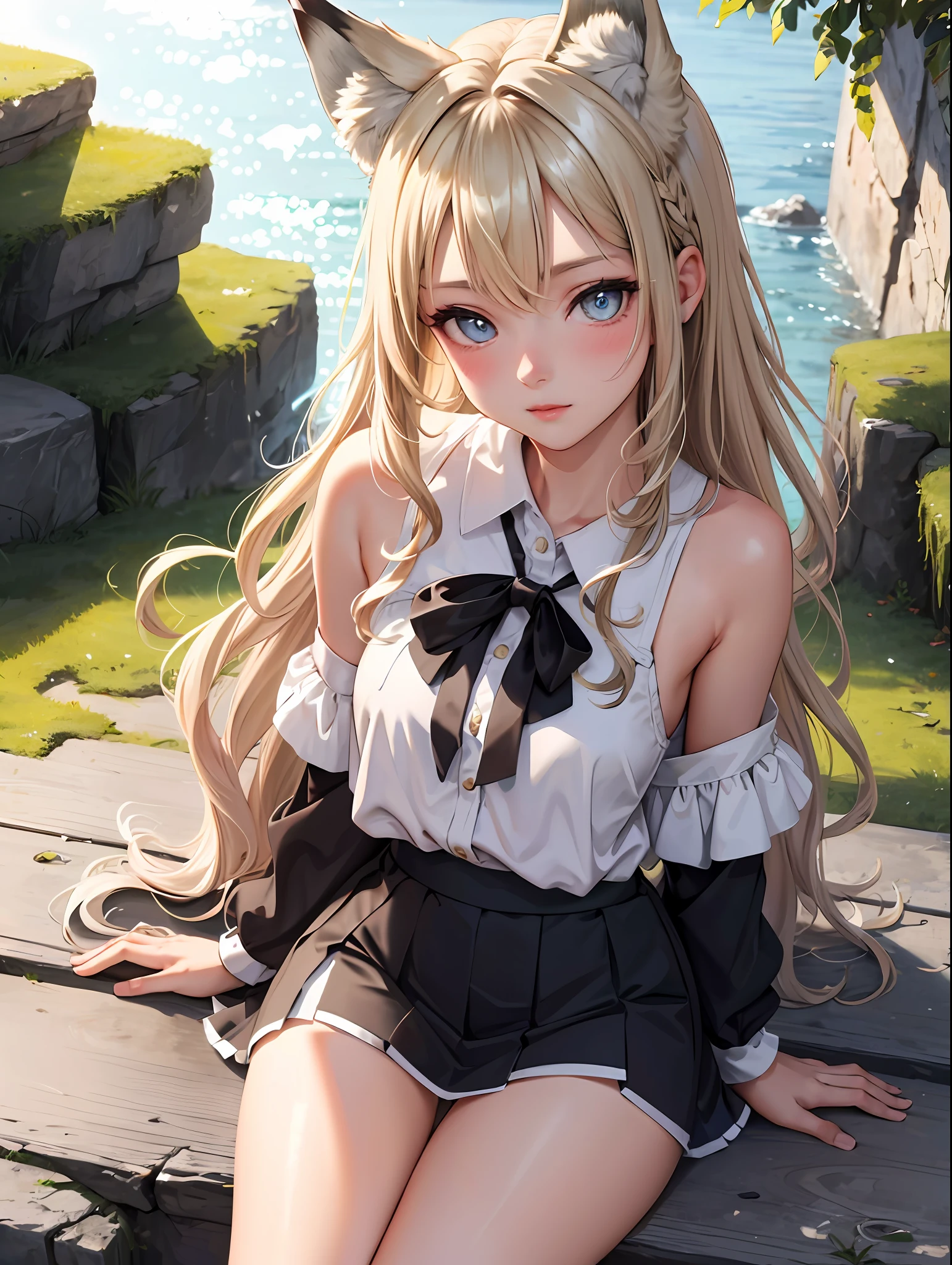 best quality, masterpiece, anime style, beautiful woman sitting in a small boat, lake, moon, nebula, shooting stars, wearing a beautiful dress, ultra beautiful detailed eyes, hyperdetailed face, complex, perfect, model, textured, chiaroscuro, professional make-up, realistic, rough, dominating, figure in frame, by WLOP, cinematic lighting, stars, night, fireflies, near a lake, ethereal, --auto