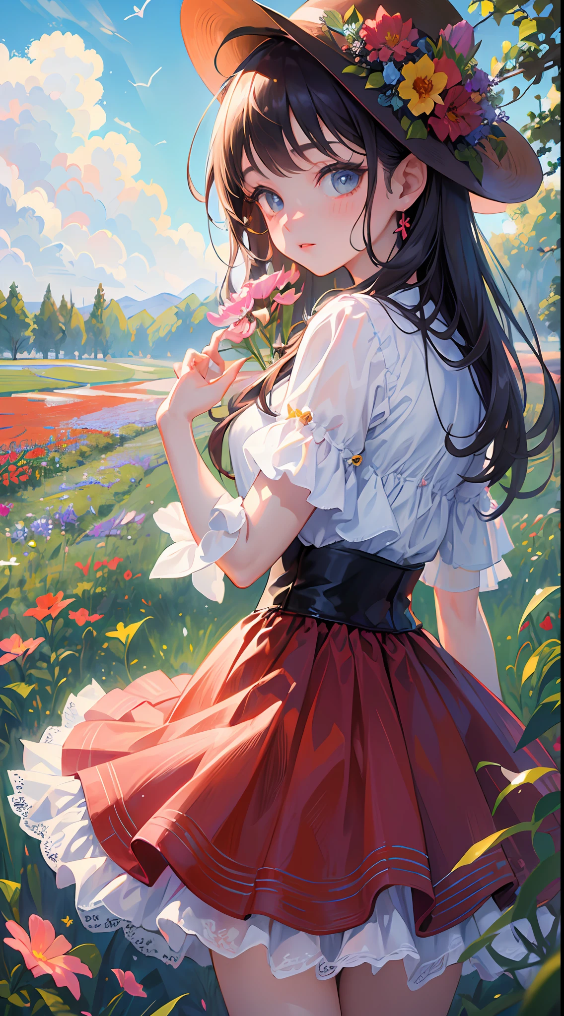 (masterpiece,best quality:1.4),ultra-detailed,illustration, (solo,1girl,****:1.2), Flower field, flower, butterfly, kokomidef, kokomirnd,