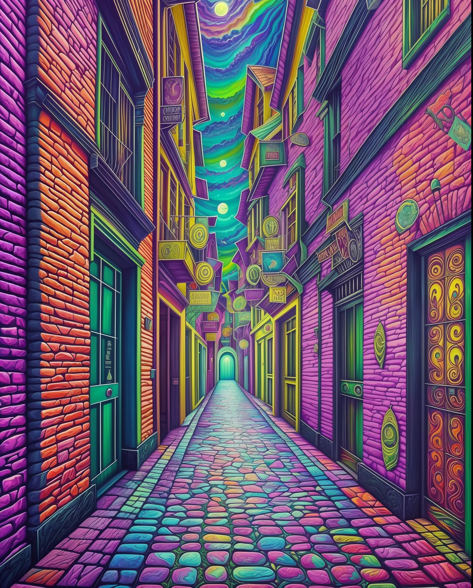 paisagem Lovecraft, psychodelic, pintura detalhada, intrincado