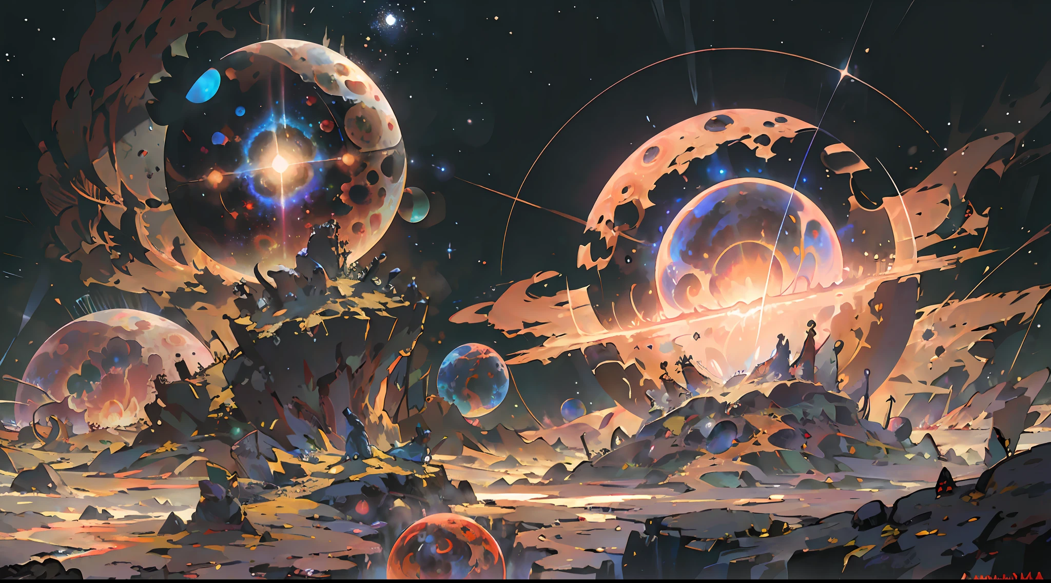 Masterpiece, top quality, high quality, highly detailed CG Unity wallpaper, depth of field, HDR, photorealistic, highly detailed, complex, high detail, beautiful ant nest shrouded in transparent mist, hemispherical, space, universe, galaxy, star, planet, astronomy, universe, astronomical object, nebula, black hole, solar system, cosmic rays, supernova, deep space, celestial body, ant nest like a galaxy