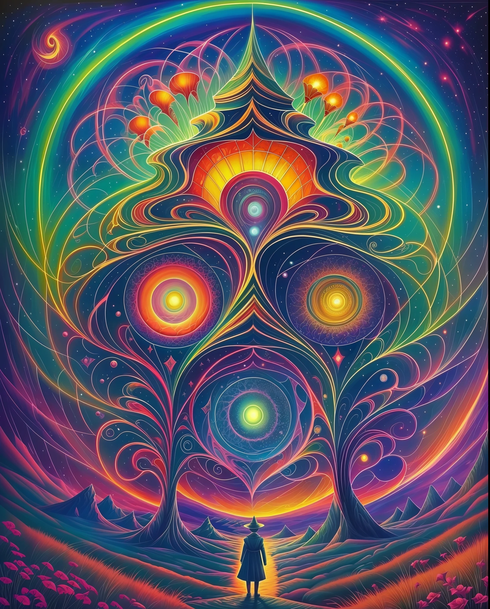 paisagem Lovecraft, psychodelic, pintura detalhada, intrincado