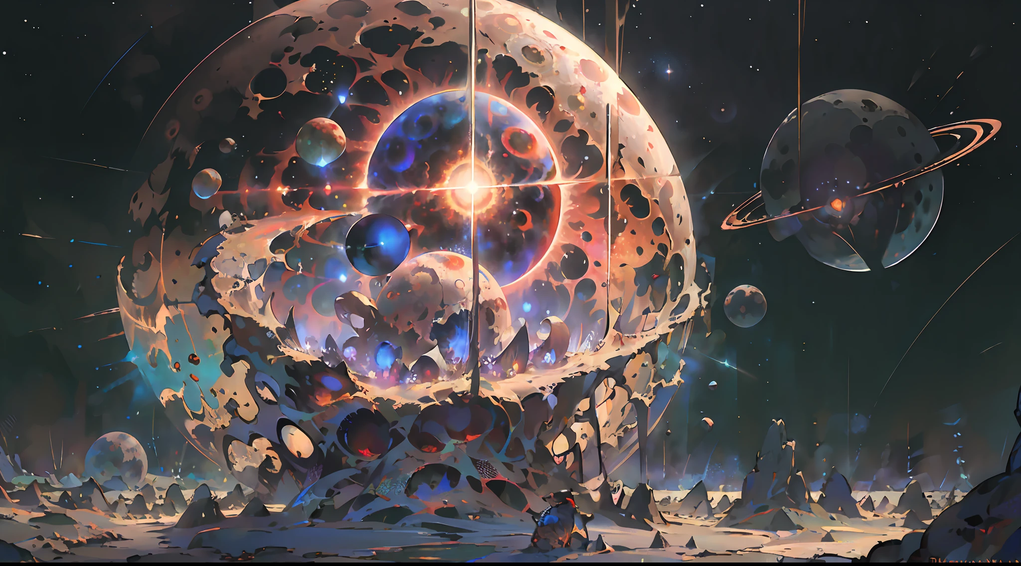 Masterpiece, top quality, high quality, highly detailed CG Unity wallpaper, depth of field, HDR, photorealistic, highly detailed, complex, high detail, beautiful ant nest shrouded in transparent mist, hemispherical, space, universe, galaxy, star, planet, astronomy, universe, astronomical object, nebula, black hole, solar system, cosmic rays, supernova, deep space, celestial body, ant nest like a galaxy