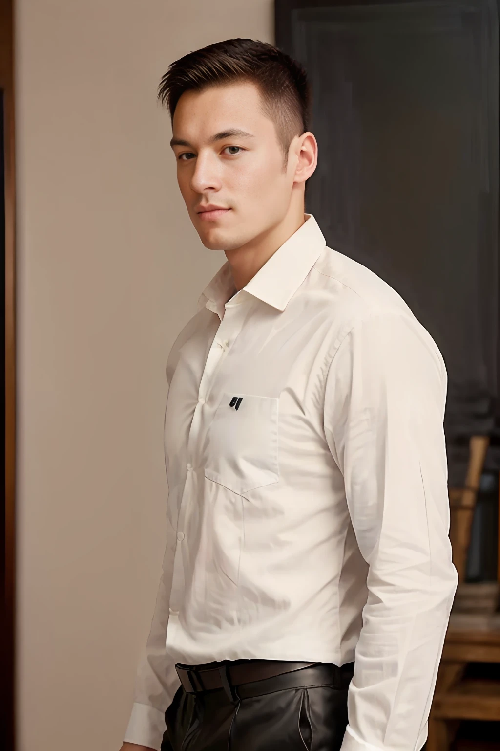 1man, a muscular 35 year old man in a long sleeved white shirt, tie and leather shoes, full body, soft lighting, masterpiece, best quality, 8k uhd, dslr camera, film grain, Fujifilm XT3 photorealistic painting art, by midjourney and greg rutkowski