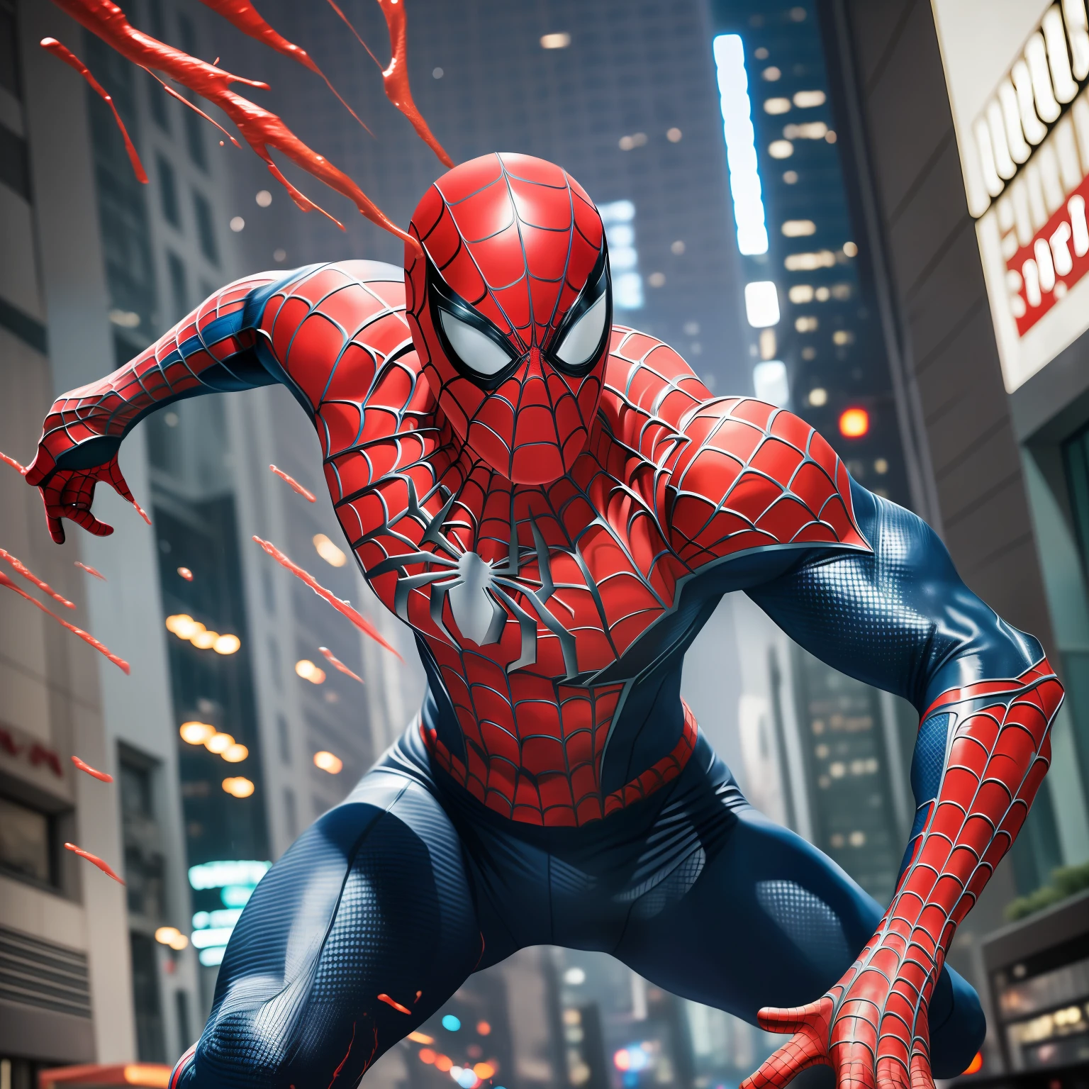 (Superhero), (Spider-Man in the rain), (close-up shot), (wide-angle lens), (dynamic low-angle shot), (gritty black and white style with pops of red), (raindrops glistening on the costume), (streetlamp lighting casting dramatic shadows).
(Spider-Man swinging through the rain), (bird's-eye view), (telephoto lens), (vibrant color palette with saturated blues and reds), (raindrops streaking through the frame), (city skyline background with glowing neon lights).
(Emotional Spider-Man in the rain), (portrait shot), (medium telephoto lens), (moody atmosphere with dark blues and grays), (tears mixing with rain on Spider-Man's face), (determined expression), (subtle rim lighting to highlight the silhouette).
(Spider-Man in the rain), (medium shot), (wide-angle lens), (upside-down hanging pose), (contrasty black and white style), (rain droplets frozen in mid-air), (dramatic lightning in the background), (intense focus on Spider-Man's eyes).
(Spider-Man swinging through the rain), (dynamic action shot), (wide-angle lens), (high-speed motion blur), (vibrant and saturated color palette), (raindrops splashing off Spider-Man's suit), (cityscape with blurred lights in the background).