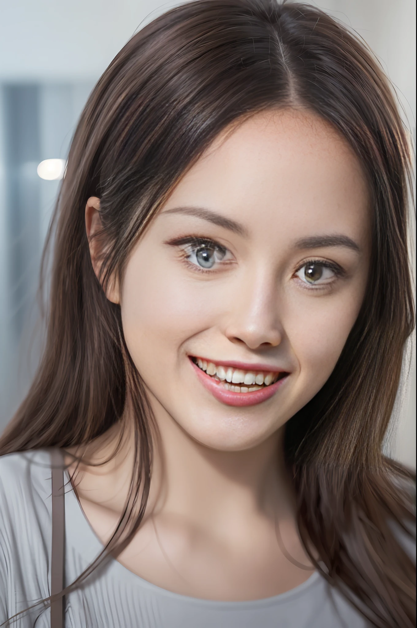 dressed, (photo realistic:1.4), (hyper realistic:1.4), (realistic:1.3),
(smoother lighting:1.05), (increase cinematic lighting quality:0.9), 32K,
1girl,20yo girl, realistic lighting, backlighting, light on face, ray trace, (brightening light:1.2), (Increase quality:1.4),
(best quality real texture skin:1.4), finely detailed eyes, finely detailed face,
(tired and sleepy and joy:0), (laugh:1.4), face closeup, t-shirts,
(Increase body line mood:1.1), (Increase skin texture beauty:1.1)
