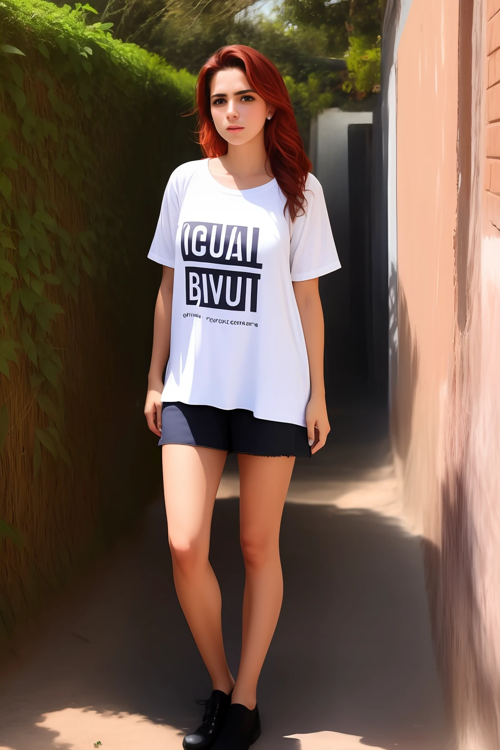 Uma menina ruiva com o peito medio de biquini curto