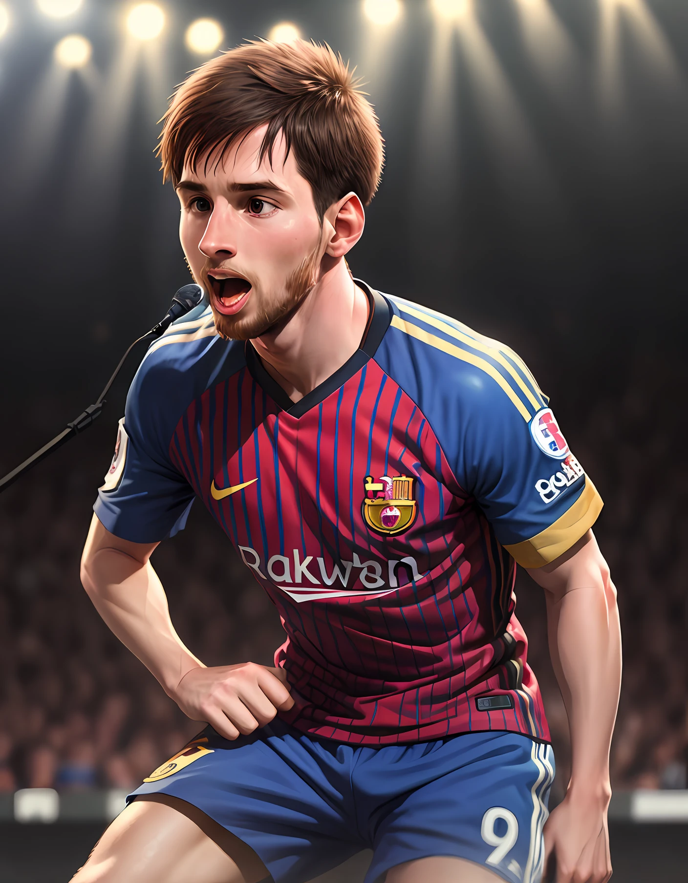 Animation of Messi with a microphone in his hand