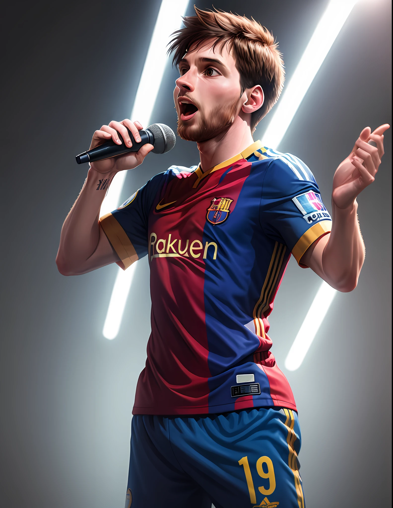 Animation of Messi with a microphone in his hand