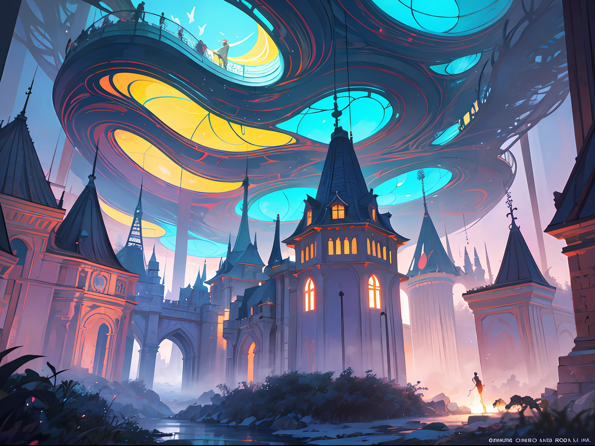 Masterpiece, High Quality, Ocean Forest, City, Fantastic Fantasy, Glowing Plants, Coral Viaduct, (Swarm of Glowing Jellyfish), (Shoal of Fish with Transparent Wings Flying in the Sky), Misty, Extreme Detail, Morning Light, Epic Composition, (Intricate Detail), (Intricate Design, Ultra Detail: 1.2), Art Station, (Masterpiece, Best Quality), Ultra HD, 32k ,castle,1girl --v 6
