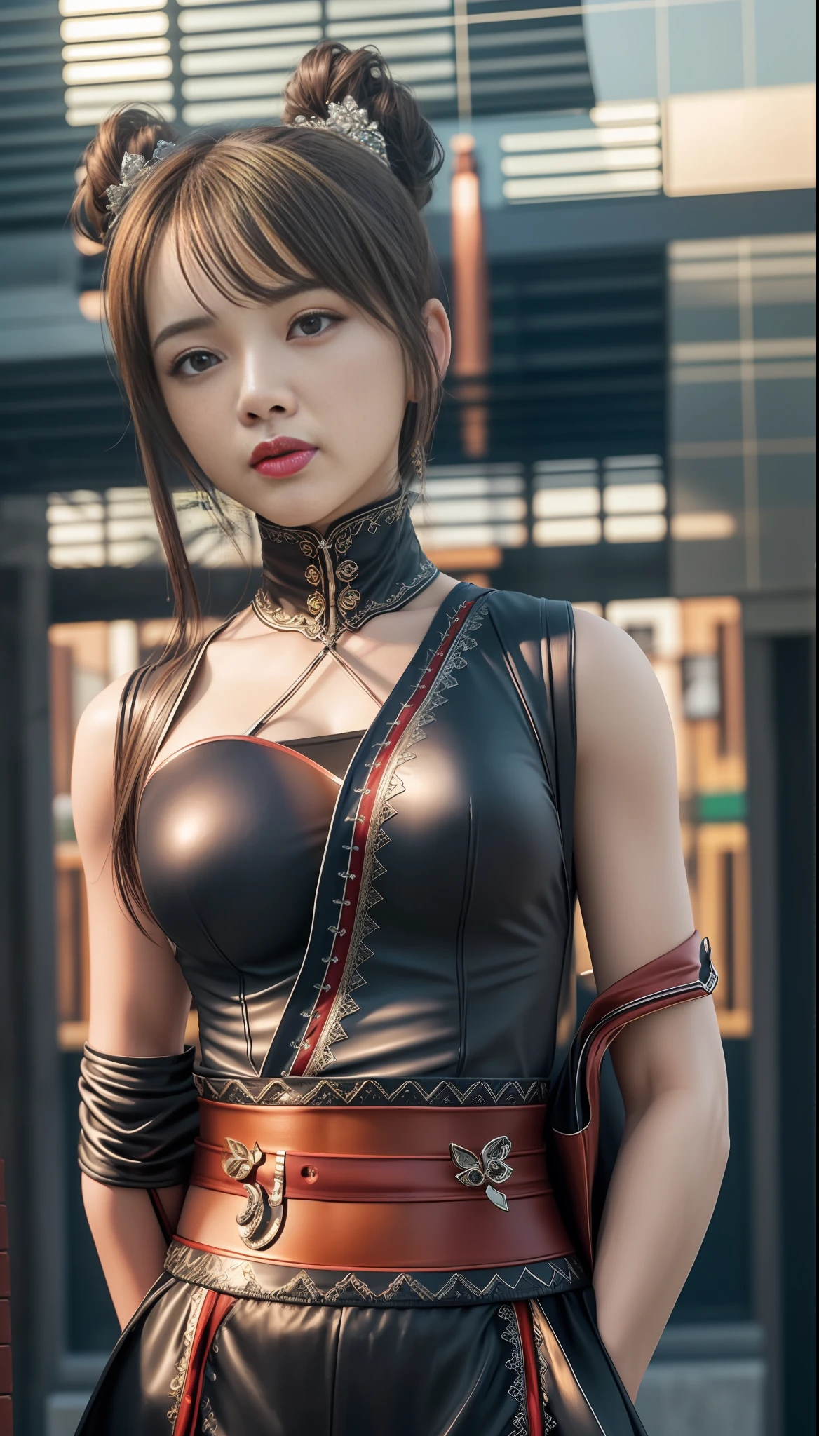 (masterpiece, best quality, extremely detailed 8k, ultra hd, ultra-detailed, highly detailed, highly realistic, ultra-realistic, photo realistic), (1girl:1.5), (detailed realistic skin), (realistic big breasts), slender abs,