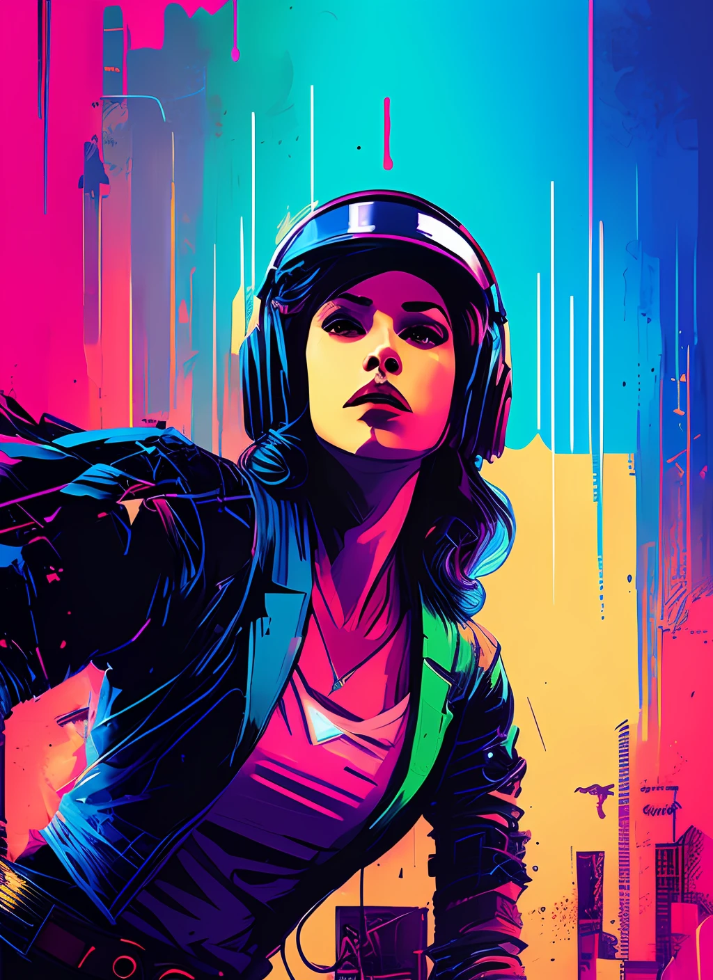 snthwve style nvinkpunk close up portrait of a punk woman, punk rock, roller derby, tank girl, bubblegum, edgy, dangerous, high detailed, 8k, by jeremy mann, by sandra chevrier, by dave mckean and richard avedon and maciej kuciara