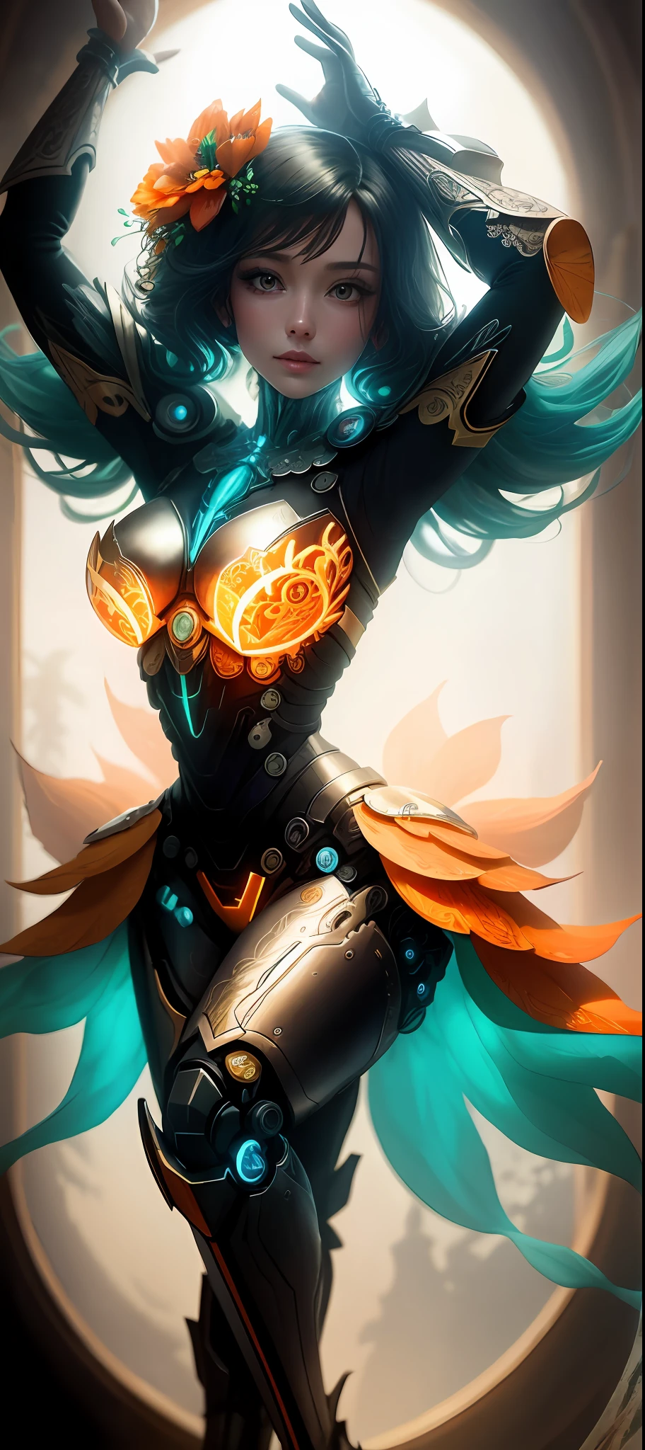 organic-cyborg-white-plastic-diffuse-lighting-fantasy-intricate-elegant-highly-detailed-life- orange and turquoise color,