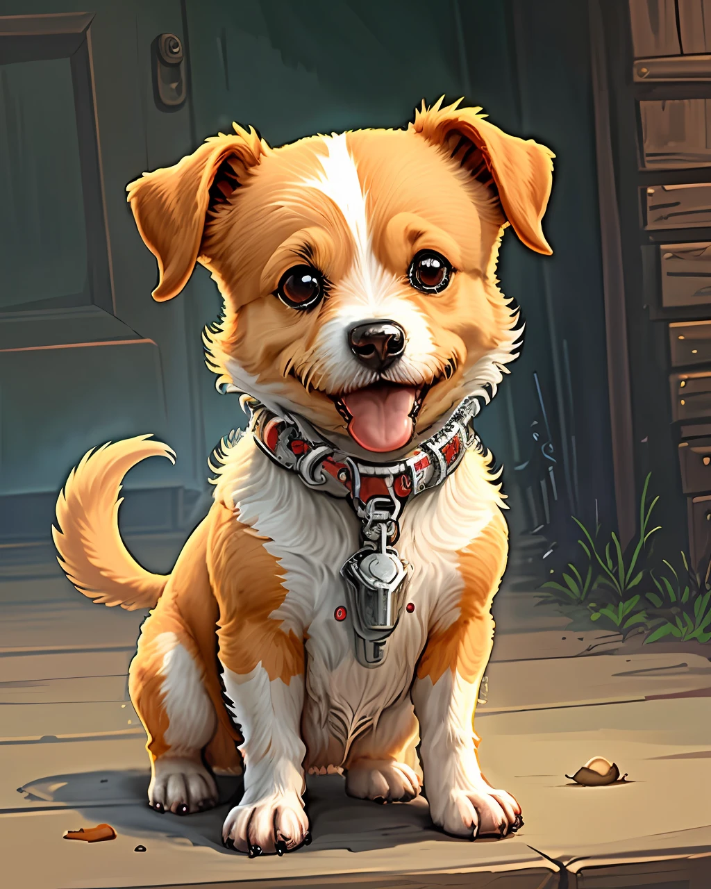 (high definition: 1.2),(future-tech: 1.1),(dynamic pose),(mecha suit),(jack russell terrier),(cybernetic canine),(unleashed long snout dog),(perception ability),[(weapon + ability: 1.2), (white daylight alternate world background)],(shadow effect: 1.2)