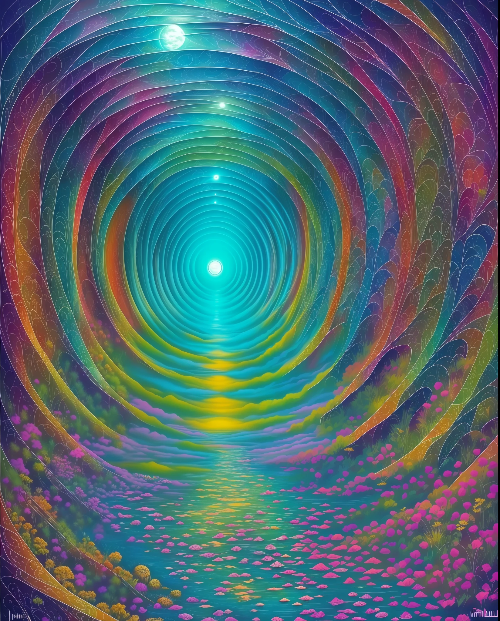 paisagem Lovecraft, psychodelic, pintura detalhada, intrincado