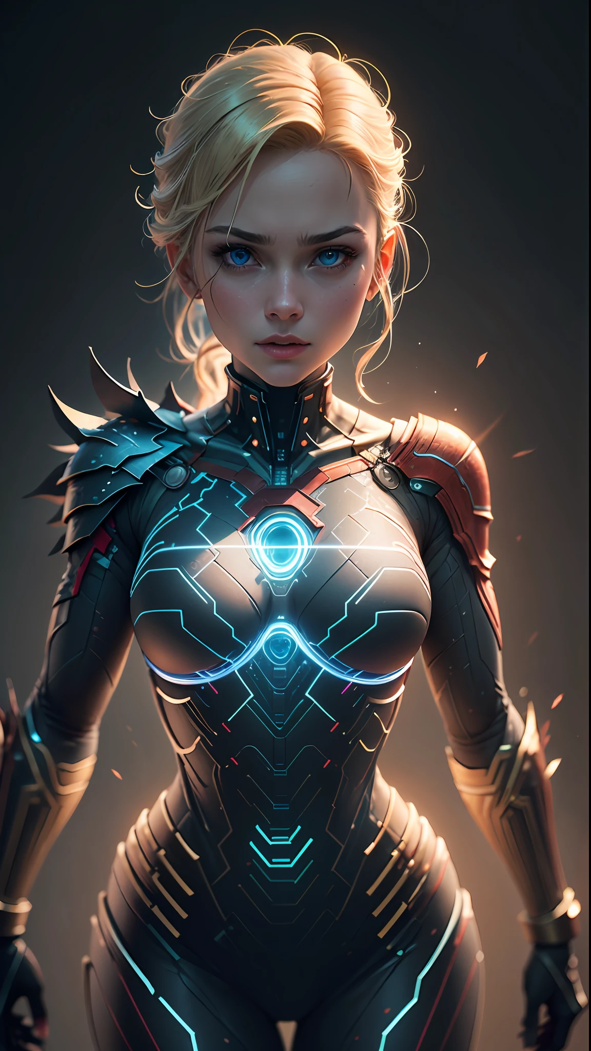 ((Best Quality)), ((Masterpiece)), (Detailed: 1.4), 3D, an image of a beautiful cyberpunk Supergirl,HDR (High Dynamic Range),Ray Tracing,NVIDIA RTX,Super-Resolution,Unreal 5,Subsurface Dispersion, PBR Texture, Post-processing, Anisotropic Filtering, Depth of Field, Maximum Clarity and Sharpness, Multilayer Textures, Albedo and Specular Maps, Surface Shading, Accurate Simulation of Light-Material Interaction, Perfect Proportions, Octane Render,  Two-Tone Lighting,Wide Aperture,Low ISO,White Balance,Rule of Thirds,8K RAW,CircuitBoardAI, Blonde Hair, Blue Eyes, Superman Symbol on Chest.