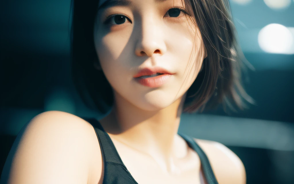 1girl, solo, colourful, realistic skin, charming eyes, (18 age years old:1.2), student, beautiful, cute,  (perfect body:1.2), (realistic anatomy:1.2), japanese idol, (kpop idol:1.2), (fluffy and sexy short hair:1.1), Portrait, realistic photo, RAW photo, 4k, Fujiflim, film grain, (Cinematic Lighting:1.4), ray tracing, (perfect pose:1.2), hyper detail, finely detailed, intricate details, dolby vision, pose Tifa cinematic picture, e-girl, black hair, soft hair, black eyes, 18age, realistic style, realistic image, young woman, 3d game by CAPCOM,3d 2010s girl game character, game image, still from game, pretty girl game character, Ada, girl doing something, game made by Rockstar, rockstar lovely woman, picture from live stream, tv live, Ella Freya