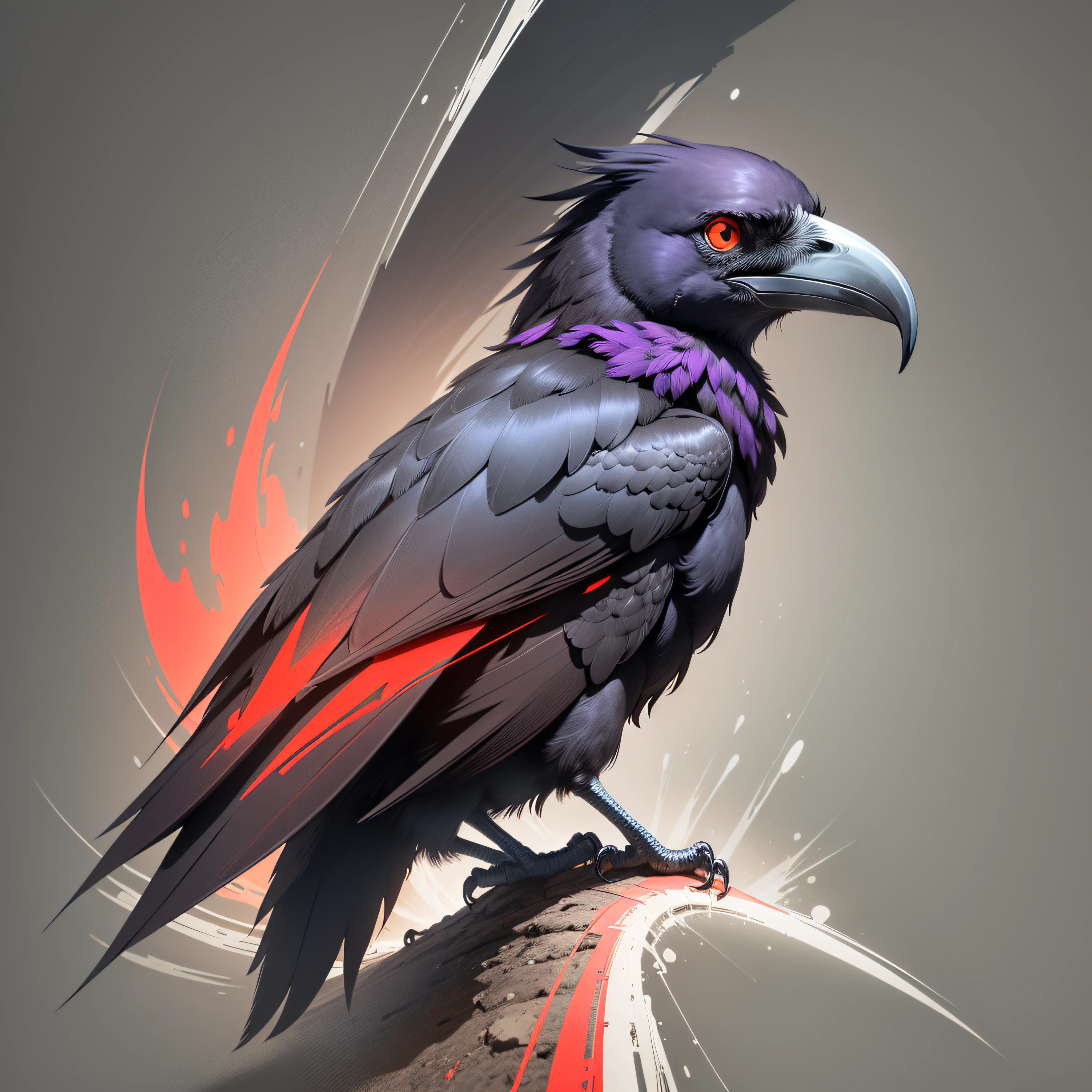 line art logo of a raven and a cross, thin red color lines, minimalistic, black and white, white background