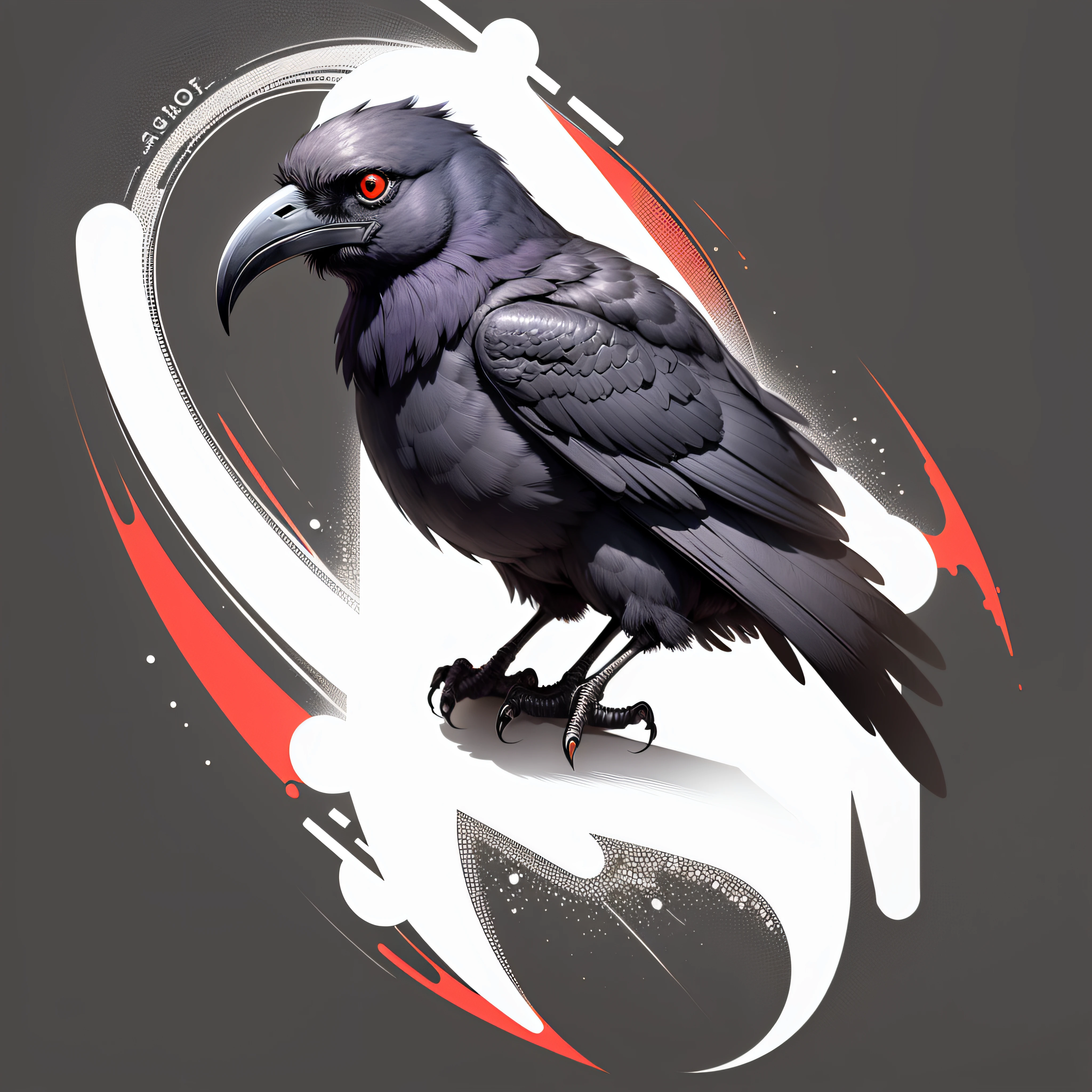 line art logo of a raven and a cross, thin red color lines, minimalistic, black and white, white background