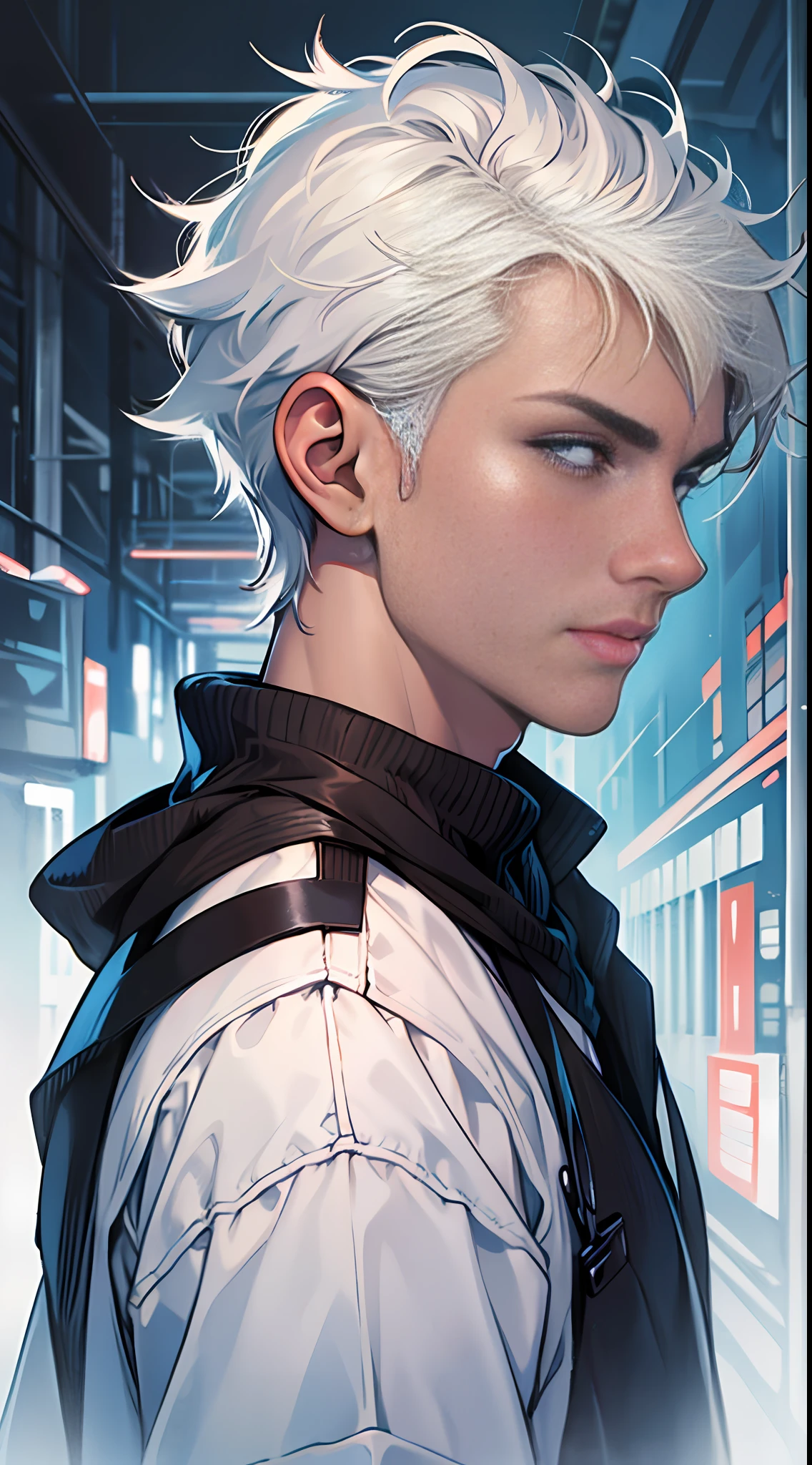 Best quality, 巨作, Super detail, A young man with short white hair full of expectations eagerly went to the examination field