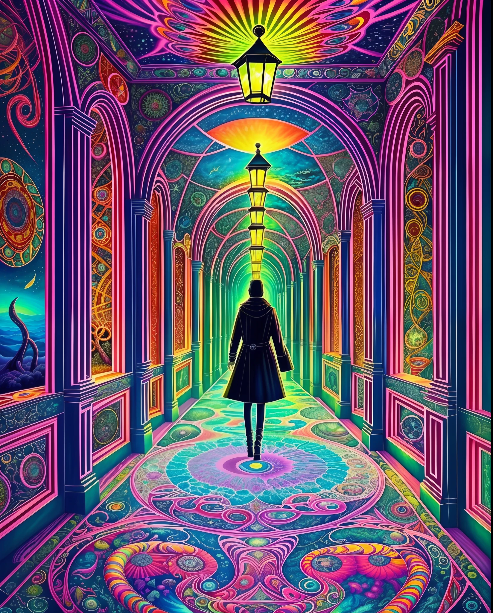 paisagem Lovecraft, psychodelic, pintura detalhada, intrincado