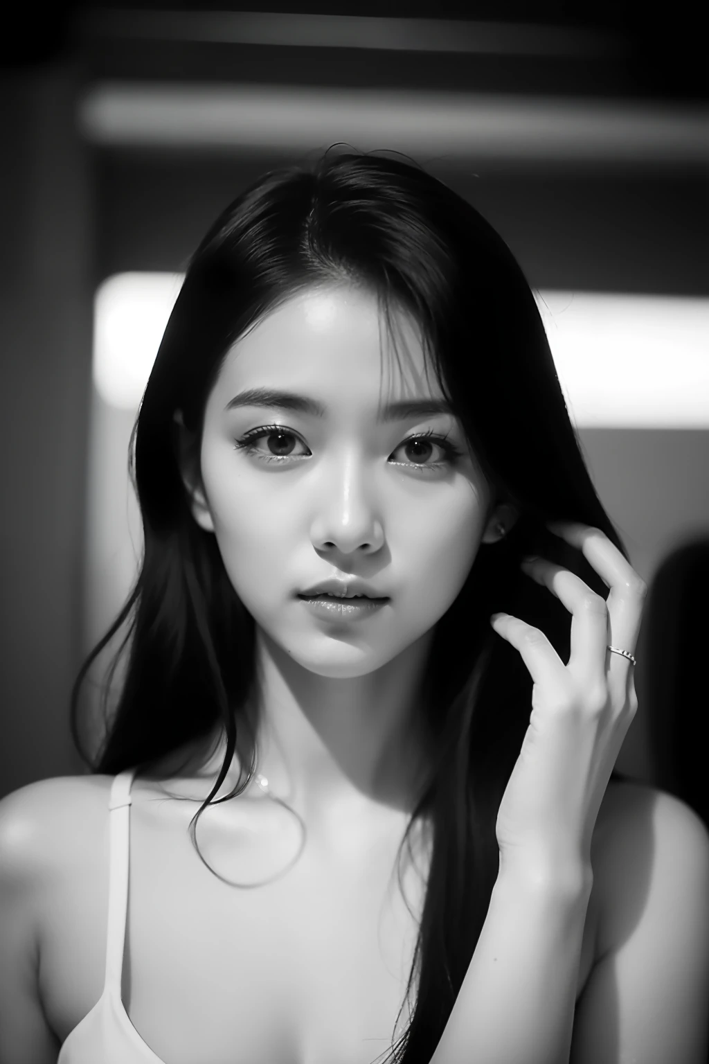 Photo of a Beautiful Korean kpop idol Woman, Summer, Lustful, film grain, Ilford HP5, 80mm