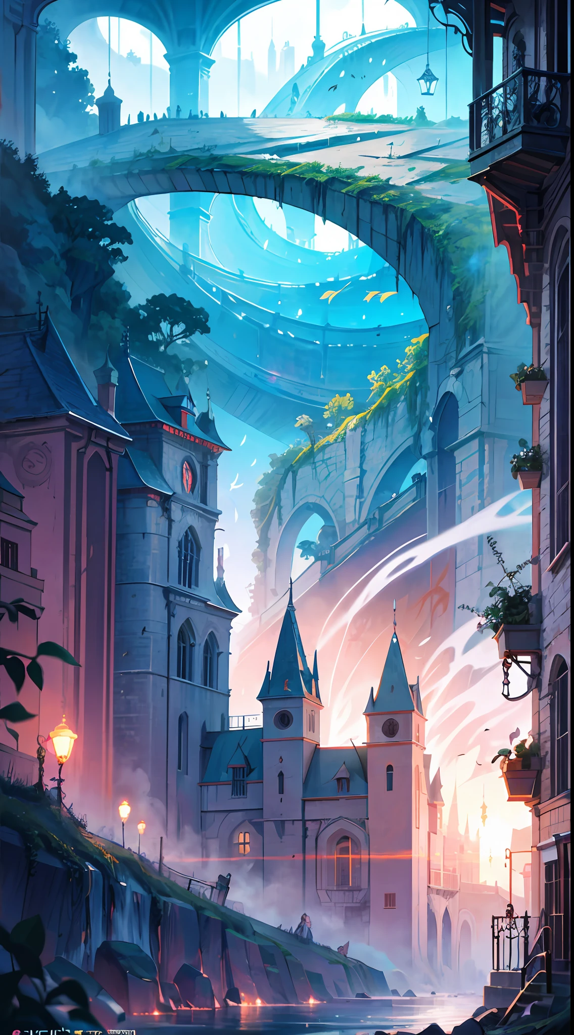 Masterpiece, High Quality, Ocean Forest, City, Fantastic Fantasy, Glowing Plants, Coral Viaduct, (Swarm of Glowing Jellyfish), (Shoal of Fish with Transparent Wings Flying in the Sky), Misty, Extreme Detail, Morning Light, Epic Composition, (Intricate Detail), (Intricate Design, Ultra Detail: 1.2), Art Station, (Masterpiece, Best Quality), Ultra HD, 32k ,castle,1girl --v 6