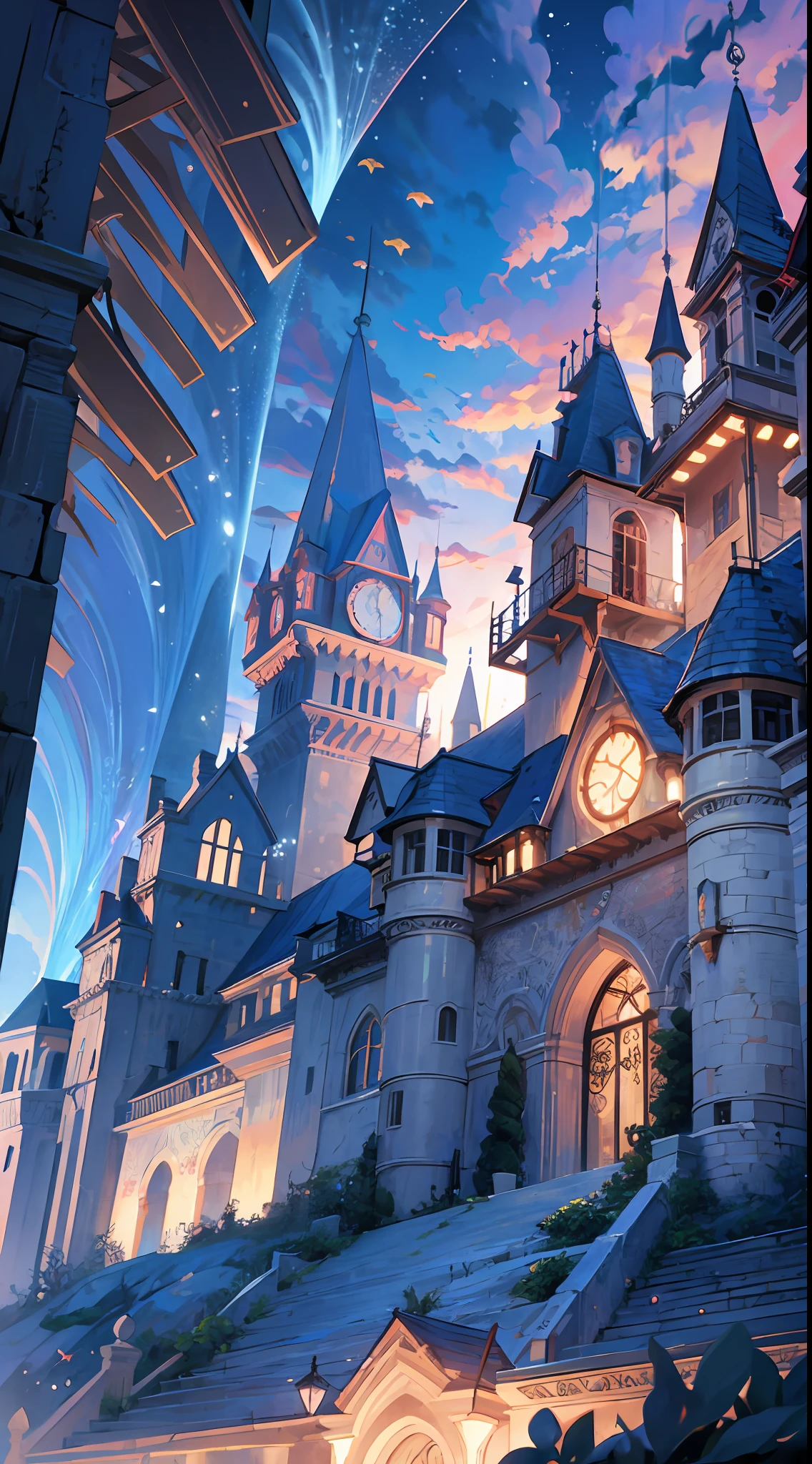 Masterpiece, High Quality, Ocean Forest, City, Fantastic Fantasy, Glowing Plants, Coral Viaduct, (Swarm of Glowing Jellyfish), (Shoal of Fish with Transparent Wings Flying in the Sky), Misty, Extreme Detail, Morning Light, Epic Composition, (Intricate Detail), (Intricate Design, Ultra Detail: 1.2), Art Station, (Masterpiece, Best Quality), Ultra HD, 32k ,castle,1girl --v 6