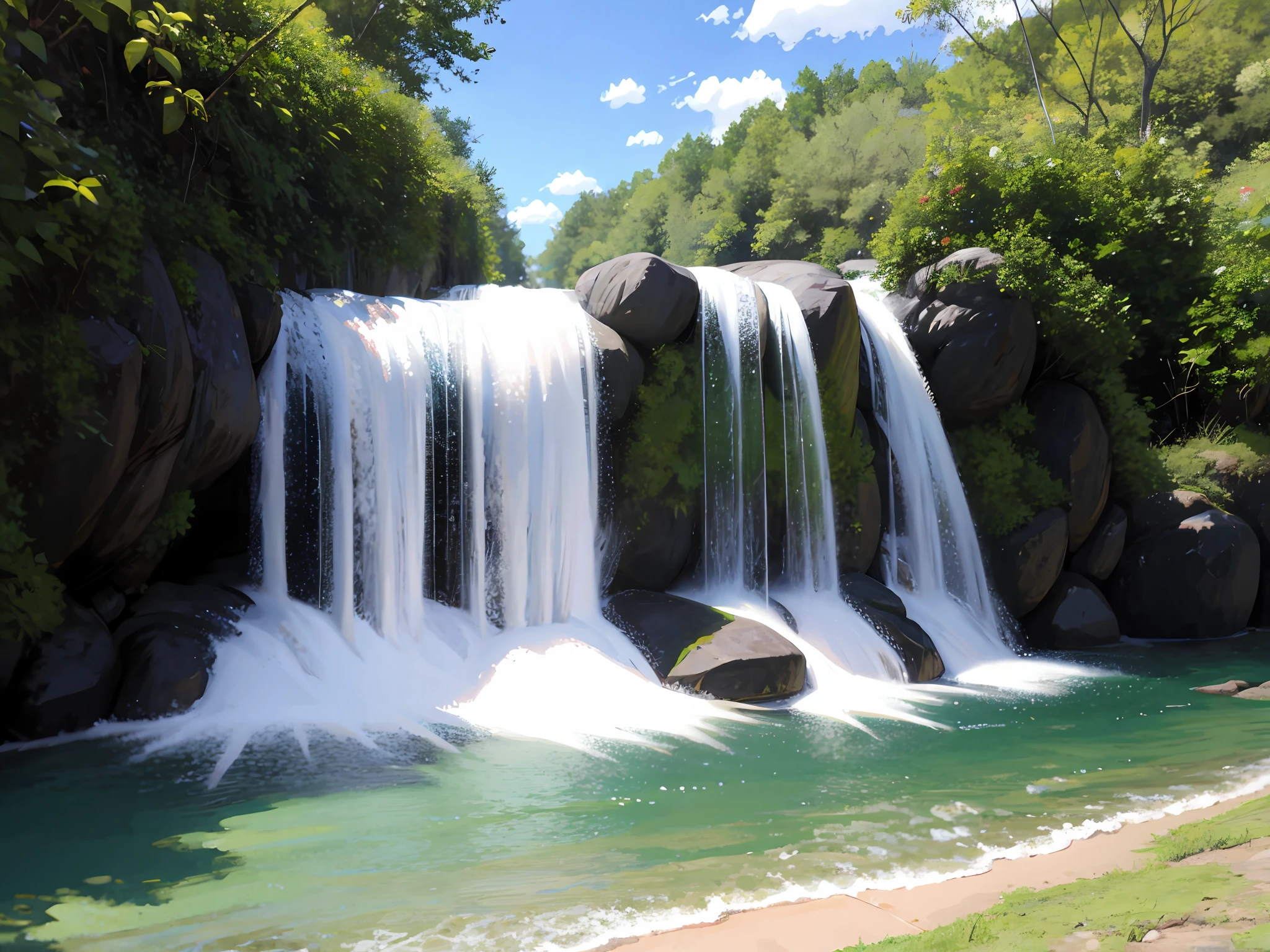 Cachoeira, real, floresta, plantas, beautiful sky
