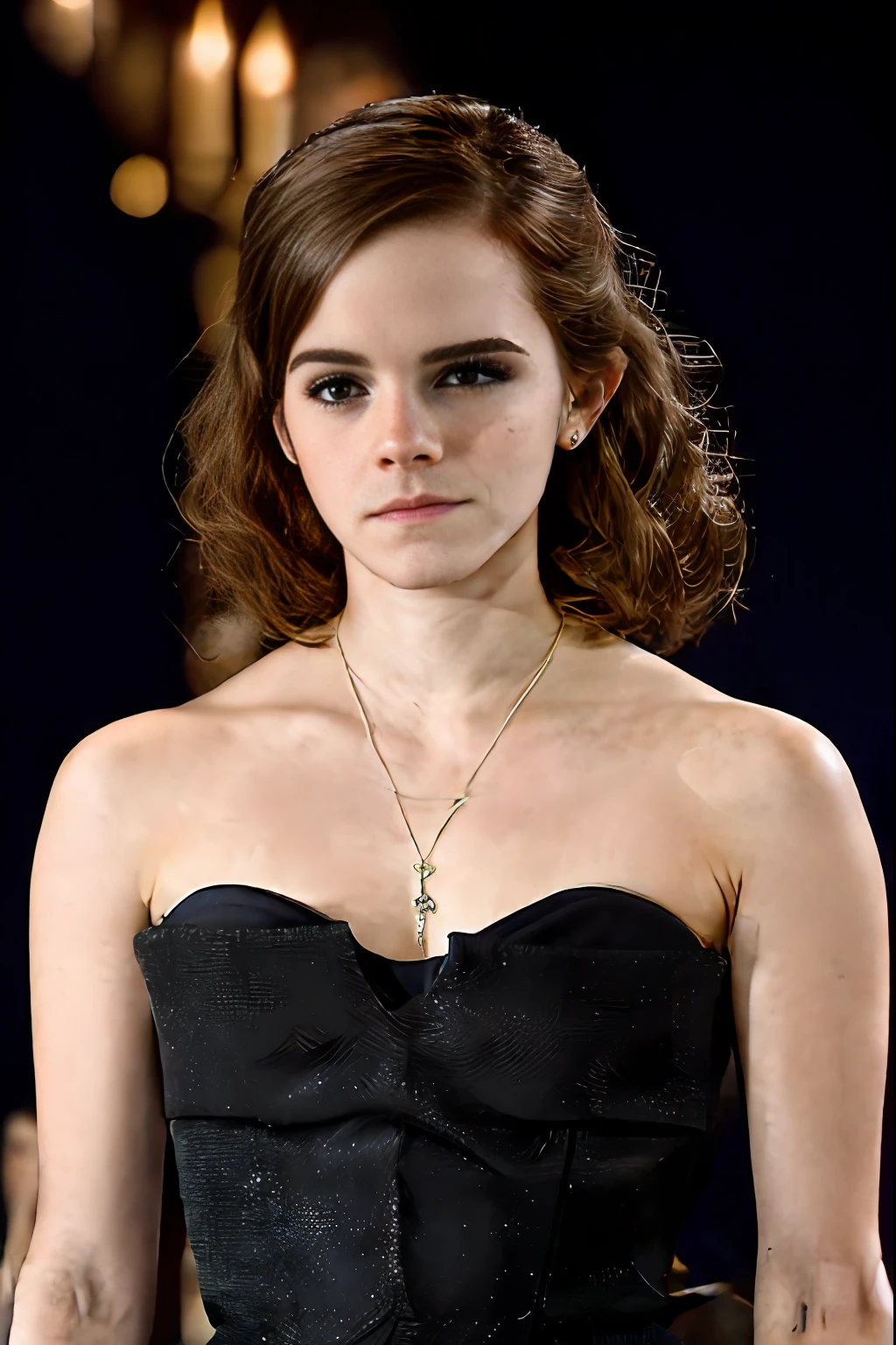 Emma Watson sat gracefully on the Iron Throne from "Game of Thrones," her presence commanding attention in the throne room. Dressed as a ballerina, she brought an enchanting contrast to the harsh environment. Her delicate tutu, adorned with lace and sequins, stood out against the cold, unforgiving iron. Poised and refined, Emma's posture exuded both strength and vulnerability, her enigmatic expression reflecting a mix of determination and introspection. The ballet shoes on her feet seemed out of place in this realm of political intrigue. The dimly lit room, with flickering torches casting eerie shadows, provided a dramatic backdrop. Whispers and echoes added to the tension and mystery in the air. This surreal fusion of two worlds captivated onlookers, inviting contemplation about the stories behind Emma's presence in this fantasy realm. It was a visual masterpiece, defying expectations and leaving spectators wondering about the depth of her character. As she sat on the Iron Throne, the symbol of power and dominance, Emma's ballerina attire symbolized a delicate grace that stood against the brutality of Westeros. In this scene, she embodied a captivating blend of elegance and resilience, inviting us to ponder the complexities within her persona.