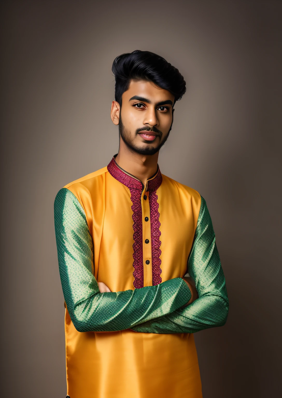 a close up of a man with a shirt and tie, wearing a kurta, jayison devadas, full body photogenic shot, wearing a silk kurta, full body model, riyahd cassiem, ayan nag, full body photgraph, inspired by Bikash Bhattacharjee, full body photograph, inspired by Saurabh Jethani