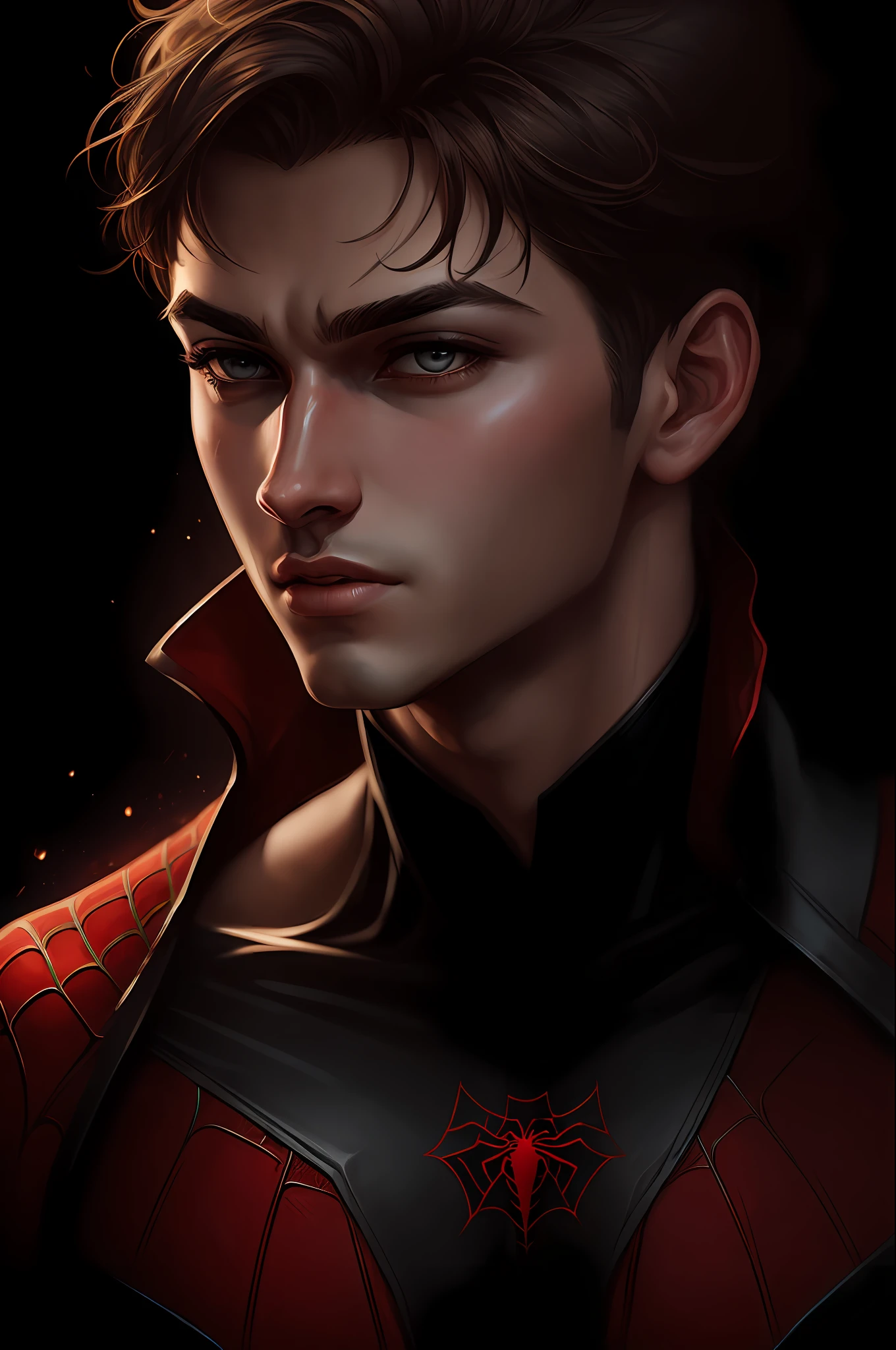 (Award Winning Digital Artwork:1.3) of (Sketch:1.3),(Energetic:1.3) Spidey, EmmaRob,CGSociety,ArtStation,(Saturated:1.3),(close portrait:1.3),(Feminine:1.4),(beautiful:1.4),(attractive:1.3),handsome,calendar pose,perfectly detailed eyes,studio lighting,thematic background