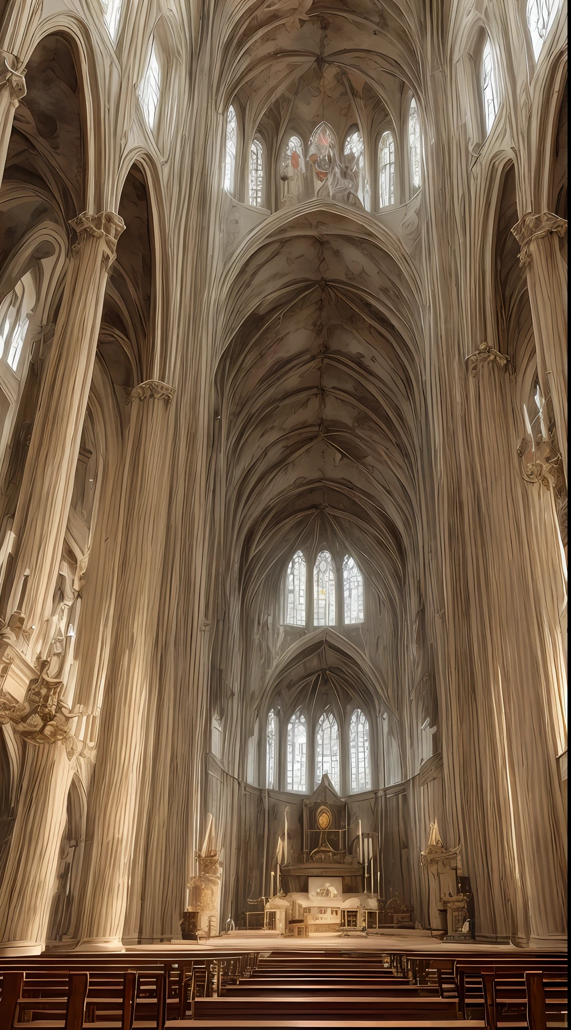 a haunted prophet is seduced by false gods sitting interior of an awe inspiring creepy wood and marble Baroque church