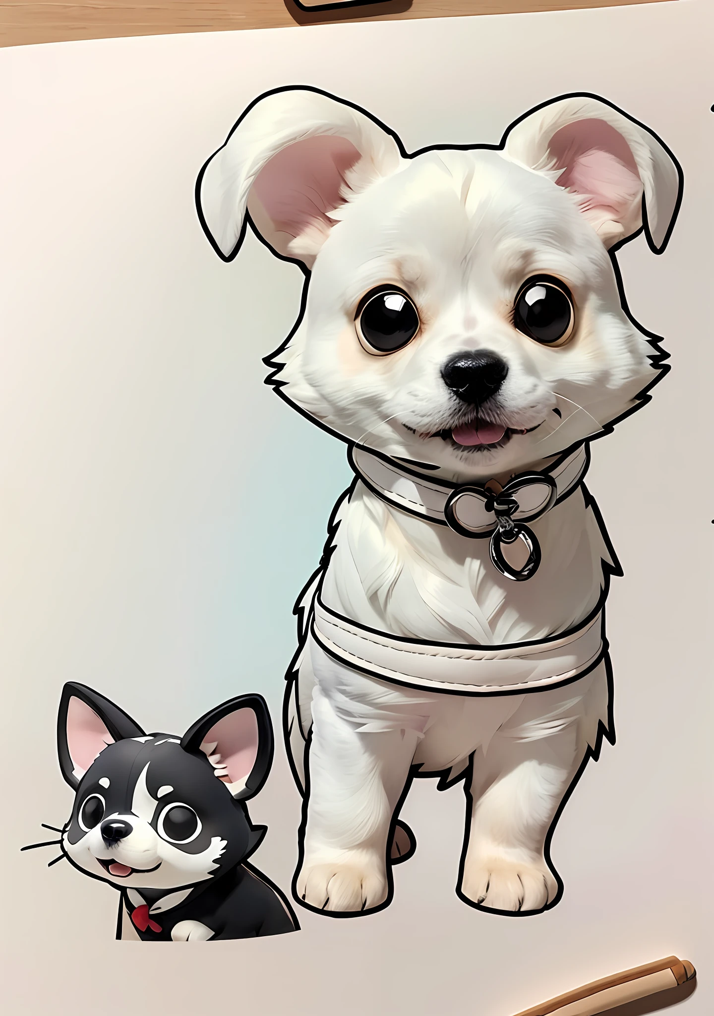A cute cartoon dog, its clothes are white, it is tied with an apron, simple line art, animal crossing characters, simple line art, silhouette sketch, strong line art, line art, silhouette art, cute characters