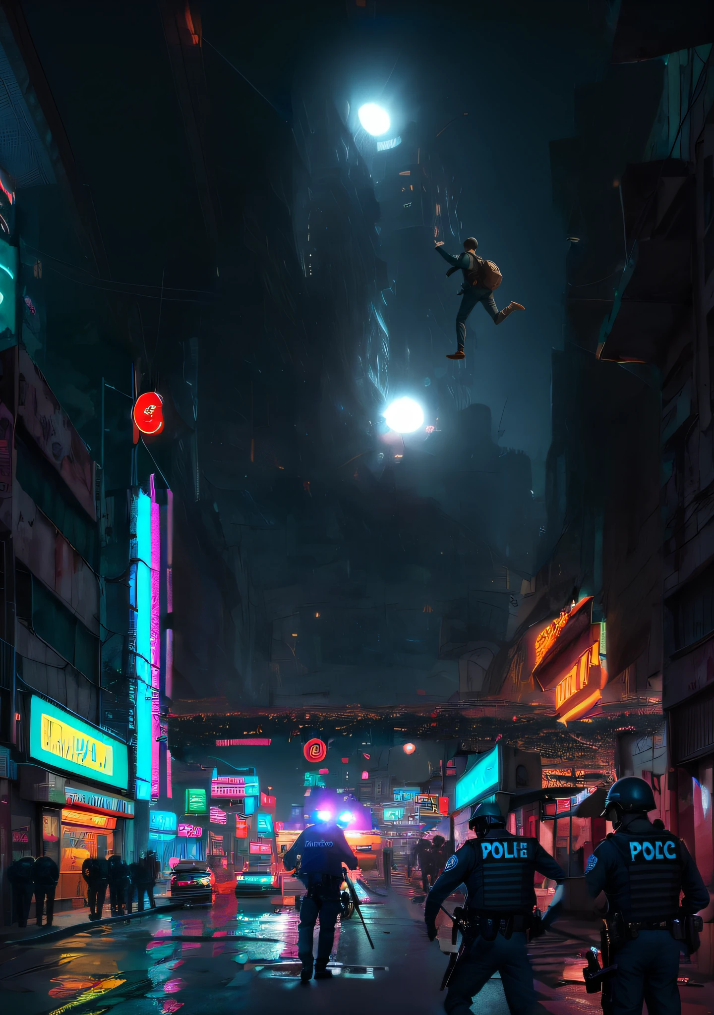 termina la imagen agregando los policias en la escena