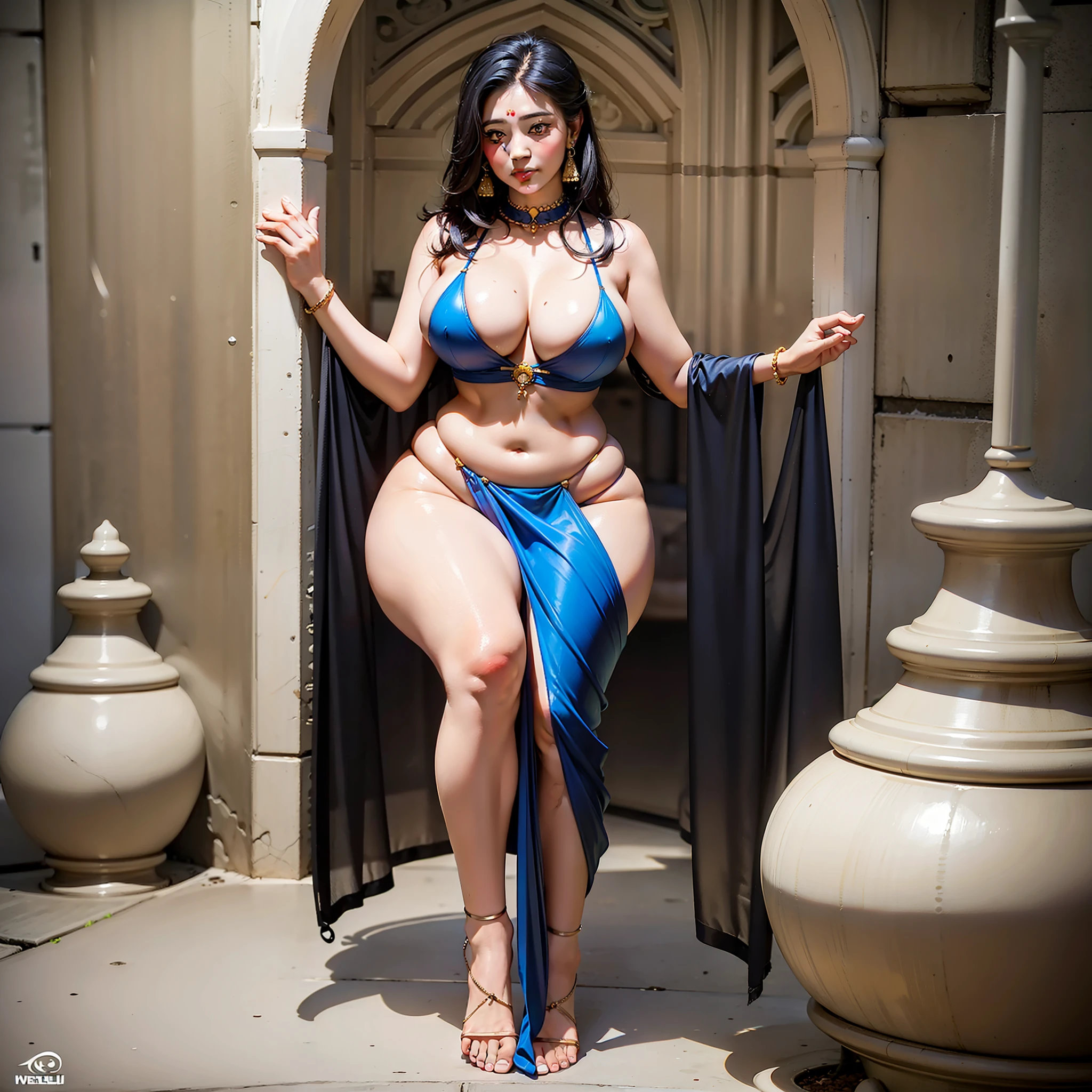 Indian women in saree,, thick thighs, sexy body, ((large breasts)), alluring body, beautiful face , (((good proportion))), seducing, realistic background, jwellery,, pubic hair, pose, chubby aunty,bare feet