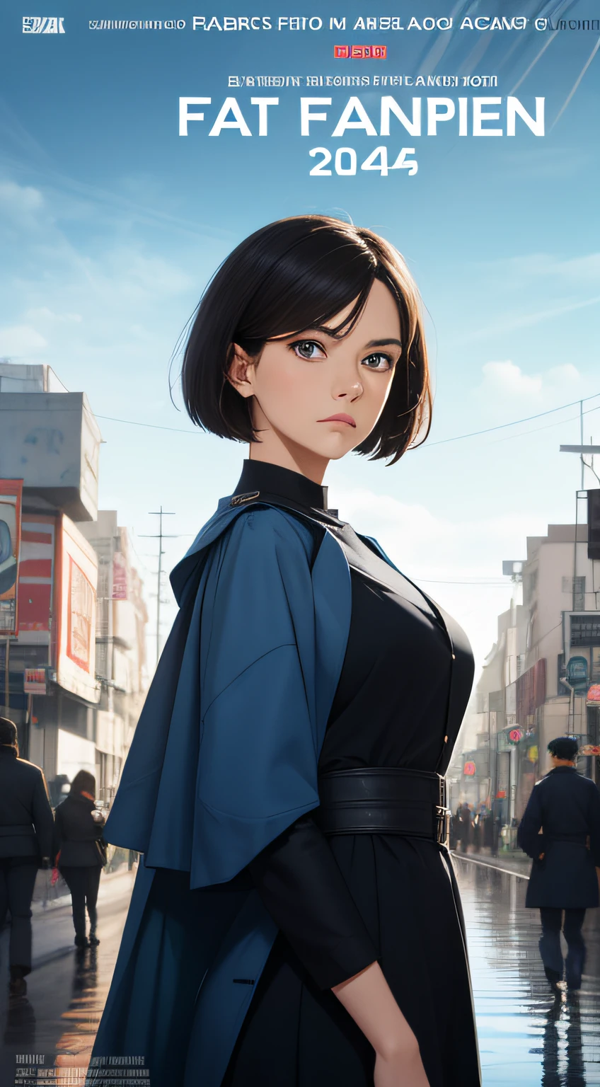Science Fiction,Sci-Fi,Sci-Fi Movies,Movie Posters,Foundation Movie References,Stories about Rebellion,Anti-Government Groups,Politics,War,25-Year-Old Woman,Adult,Dark Blue Water-Colored Eyes,Black Bob Short Hair,1945 Doctor Gown,Fully Dressed,Polite Dress,Serious Face,Realistic Face Resolution,Realistic,Object Resolution
