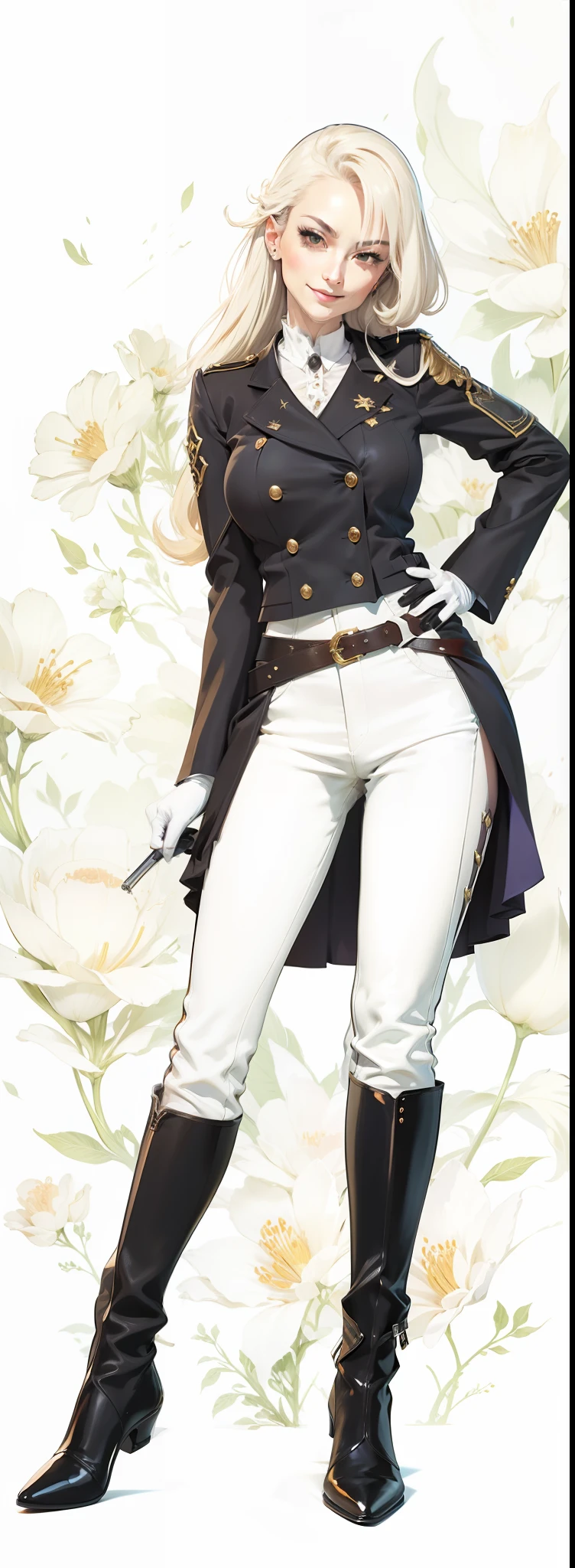 Anime, Illustration, , queen, femdom, eqan, seductive, devious, woman, white blouse, gloves, long hair, looking at viewer, smug, smirk
