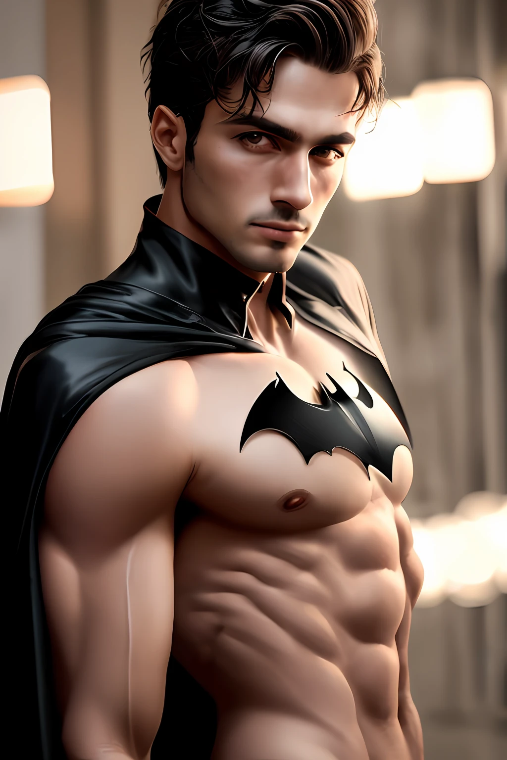 Um homem, Batman, sem mascara, corpo inteiro, melhor qualidade, obra-prima, foto realista, detalhes completos, melhor qualidade, detalhes extremamente ricos, muito detalhado incrivelmente detalhado, acume, detalhes + Professional lighting, photographic lighting + 50 millimeters, 80mm, 100m + Galeria do Lightroom + Behance Fotos + Unsplash --Estilo RAW 50,