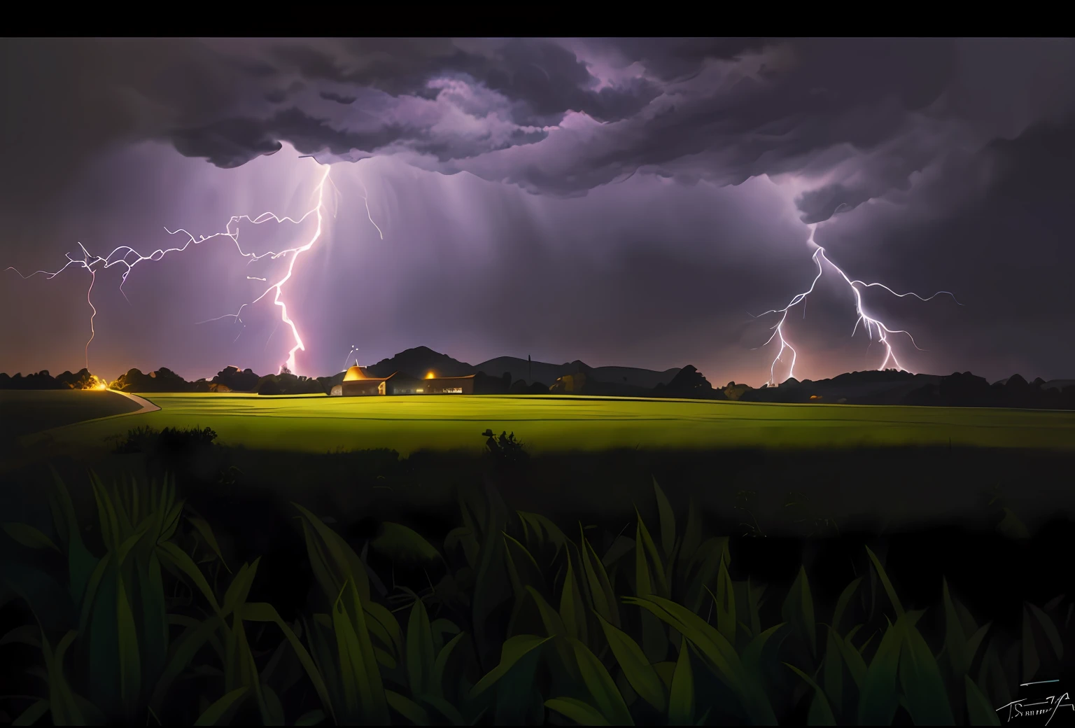 (((Luz brilhante)), (Comic style), um grande milharal, luz brilhante caindo no milharal, cena escura, fazenda noturna, particles, chuva leve, foco masculino, (cabo de fluxo longo), noite, chuva, lightning, fundo detalhado, (arte de Frank Miller), ((empty hands)), obra-prima, senario, (realista:1.3), perfect illumination, sombreamento perfeito, (textura realista do tecido), hiper-realista, (fotorrealista:1.5), ar livre, campo, fazenda