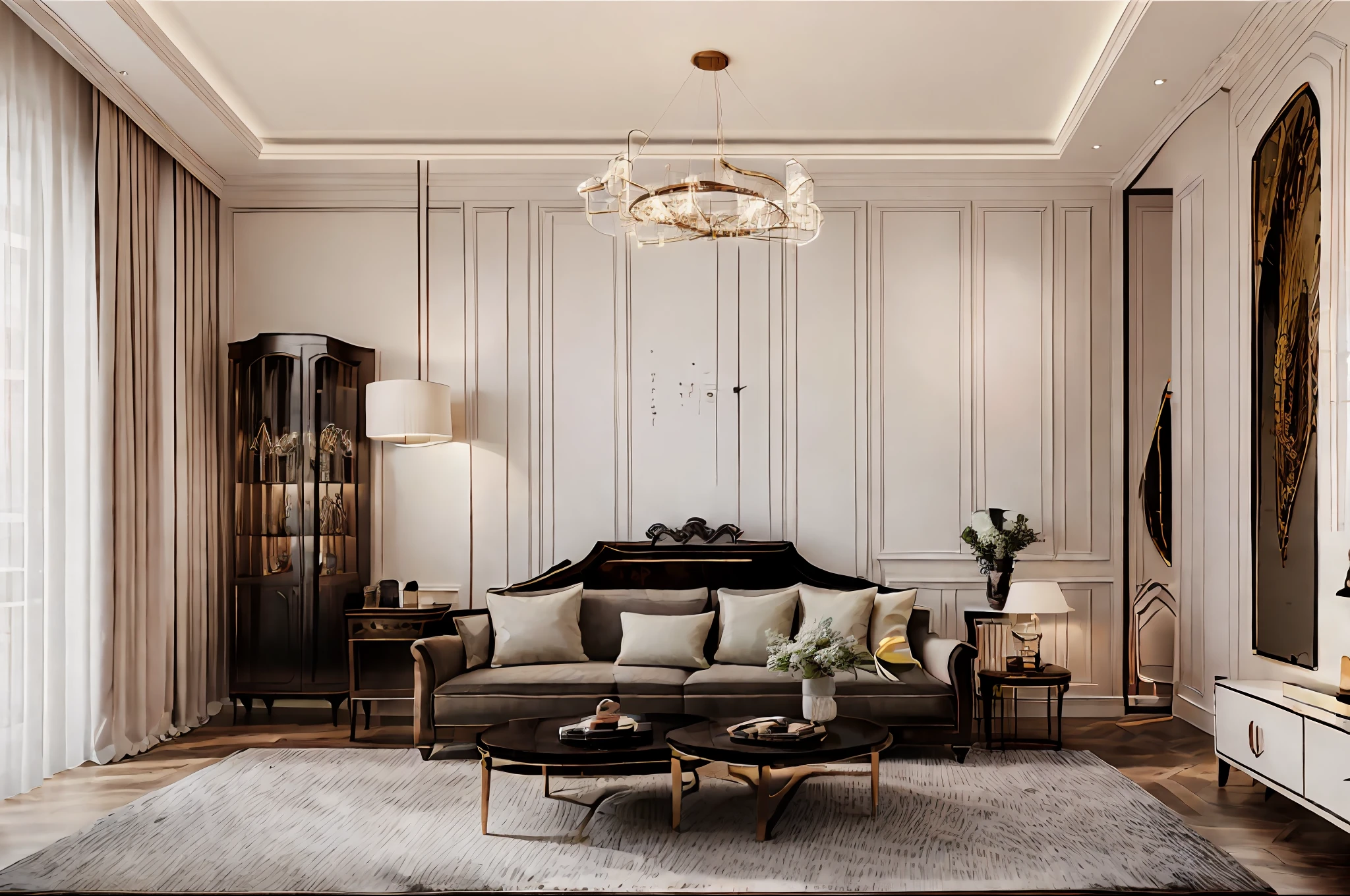 In this new neoclassical living roomIt makes you feel like you are in an ancient palace，Enjoy the perfect blend of france and chine tradition and modernity。