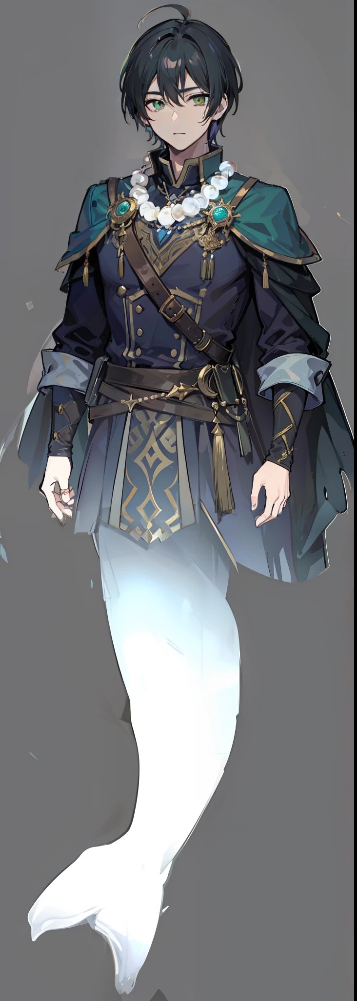 1character, male, mage, wearing pearl necklace, green eyes, black hair. (masterpiece:1.2), (best quality:1.3)