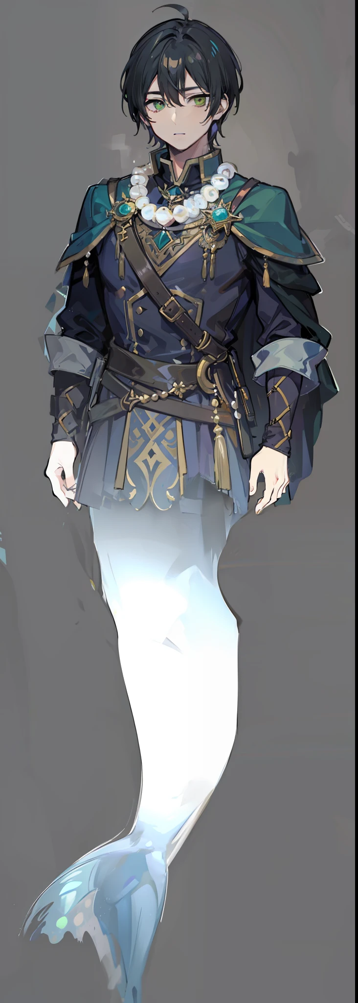 1character, male, mage, wearing pearl necklace, green eyes, black hair. (masterpiece:1.2), (best quality:1.3)