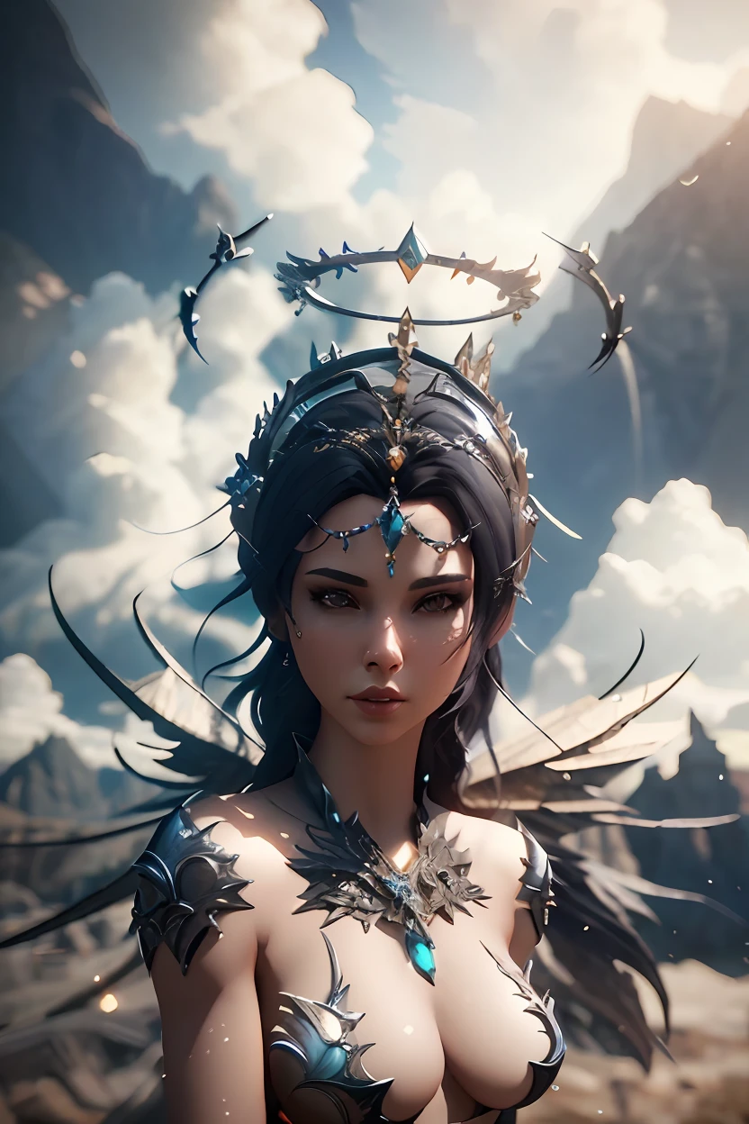 a woman with a crown and wings on her head, unreal engine render + a goddess, 3 d render character art 8 k, cinematic goddess shot, 4k highly detailed digital art, cinematic goddess close shot, epic fantasy digital art style, unreal engine fantasy art, fantasy art behance, 4k fantasy art, epic fantasy art style hd, hyperdetailed fantasy character