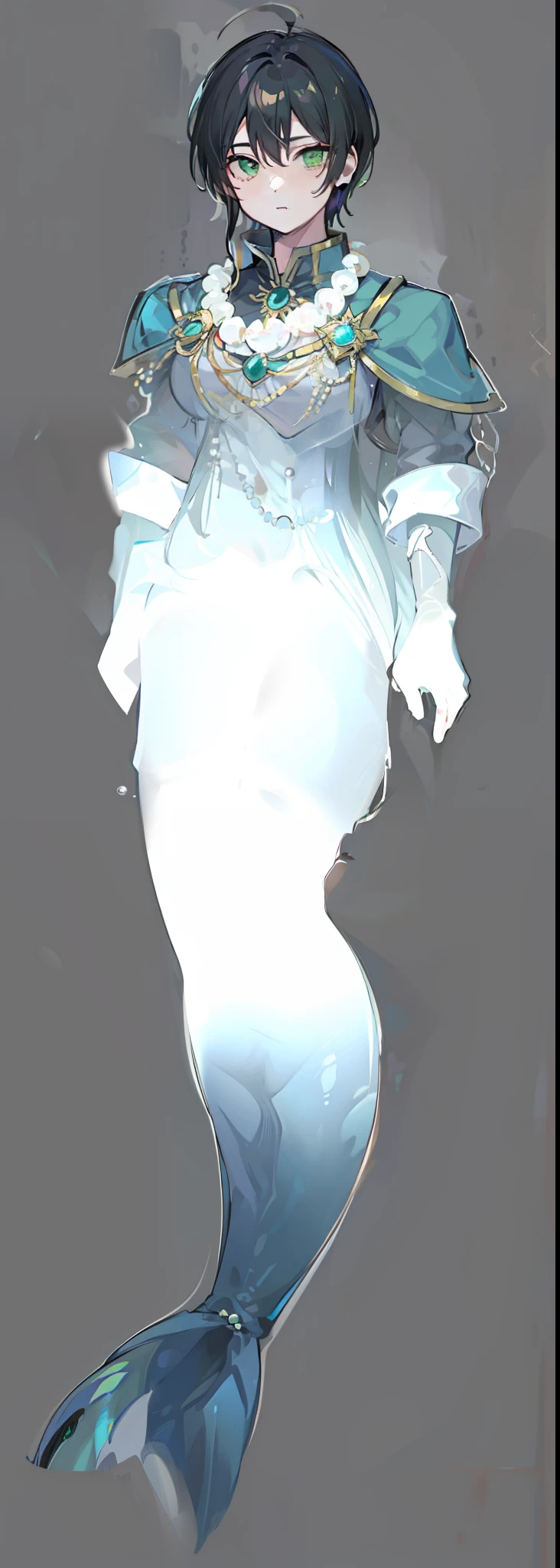 1character, mage, wearing pearl necklace, green eyes, black hair. (masterpiece:1.2), (best quality:1.3)