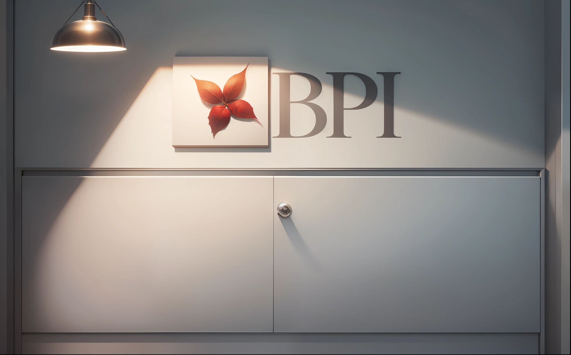 [Editorial Art Adds] [CG 3D art] [balanced, smooth and professional lighting] [above the logo we have a very elegant offic lamp and it provides some accent light] [glass wall] [the logo and the word, BPI are not to be changed, they are to be kept] [the logo is to keep] [Preserves the original colors]:1.5 [it is very important to keep the colors of the logo]:1.2 [a logical scheme in which the two components interconnect] --auto